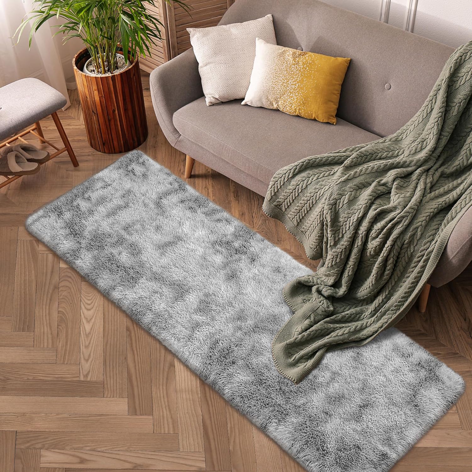 Alfombras grises de 2 x 6 pies para dormitorio, alfombra de pasillo esponjosa para sala de estar, alfombra de dormitorio gris, alfombra suave y