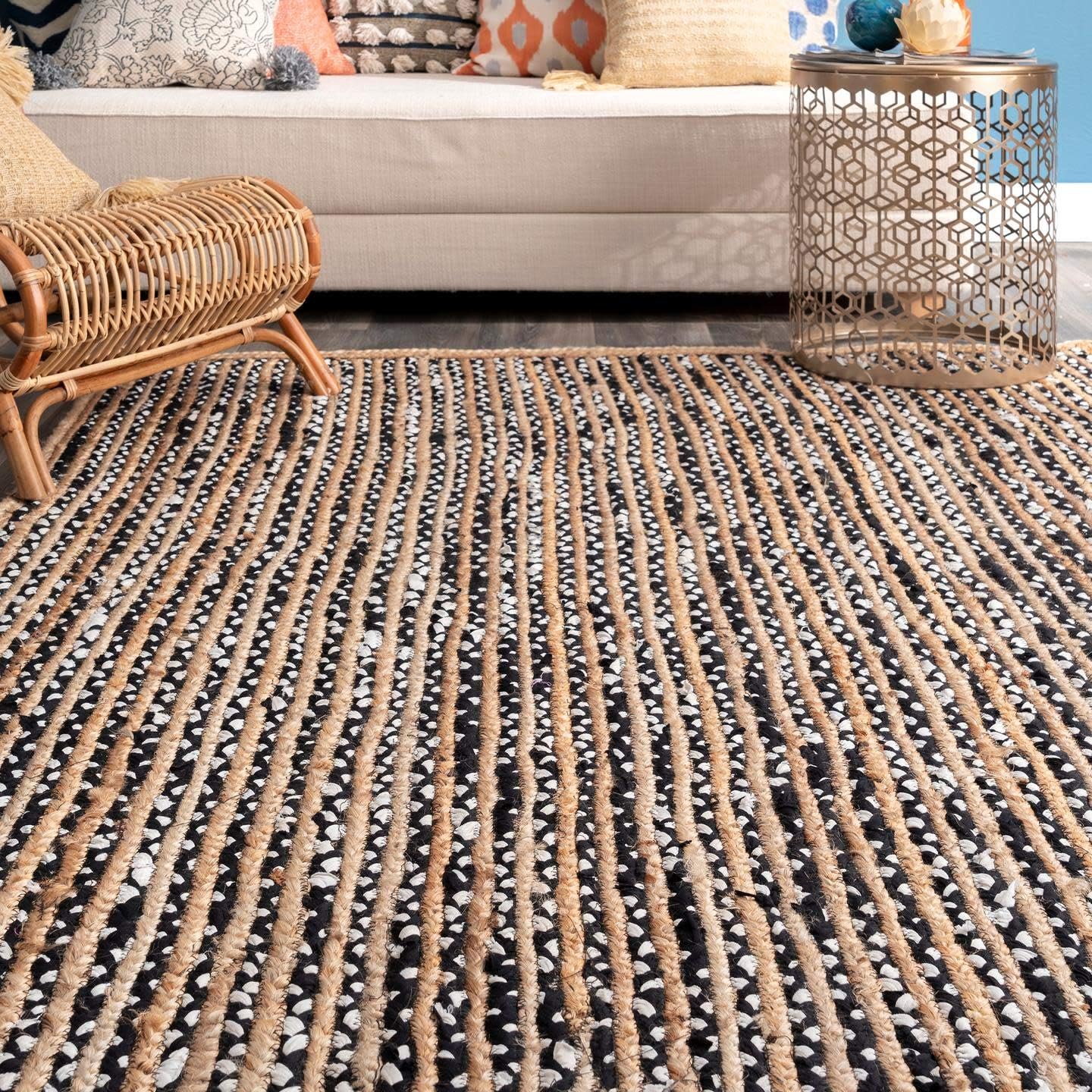nuLOOM Glinda – Alfombra de fibra natural, 5 x 8 pies, ovalada, color negro