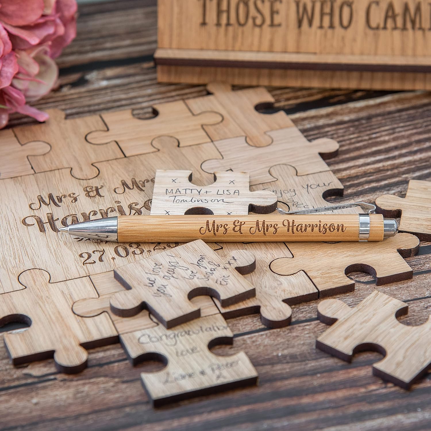 Wedding guest book alternative jigsaw puzzle personalized guestbook  laser engraved wooden pieces for party engagement reception anniversary (66