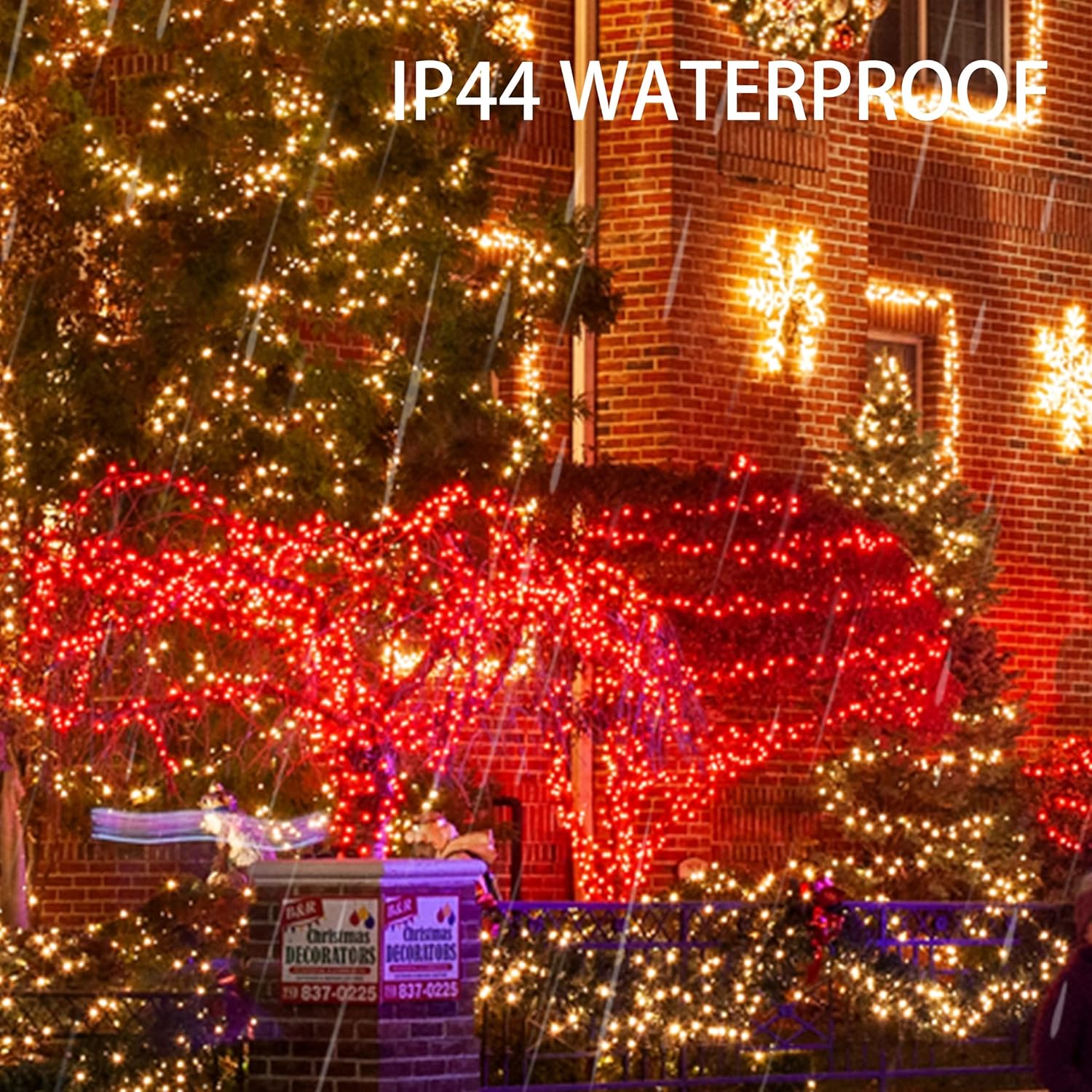 Dazzle Bright Paquete de 2 tiras solares de Navidad rojas de 400 LED de 132 pies para exteriores, funciona con energía solar con 8 modos de luces