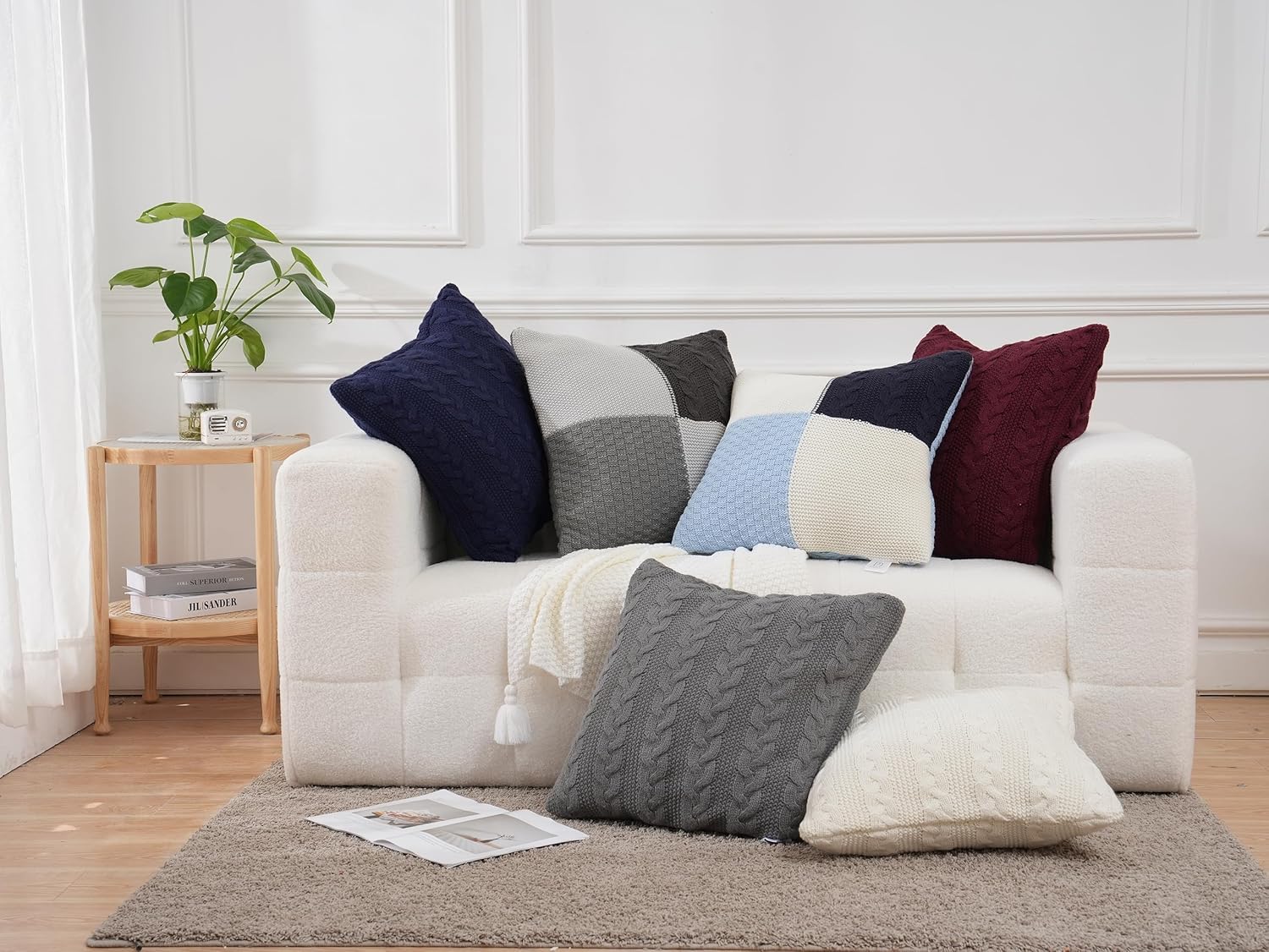 Almohadas de 20 x 20 pulgadas, almohadas de sofá con inserto suave y forma cuadrada de flor de cable, almohadas decorativas para sofá, cama, sala de