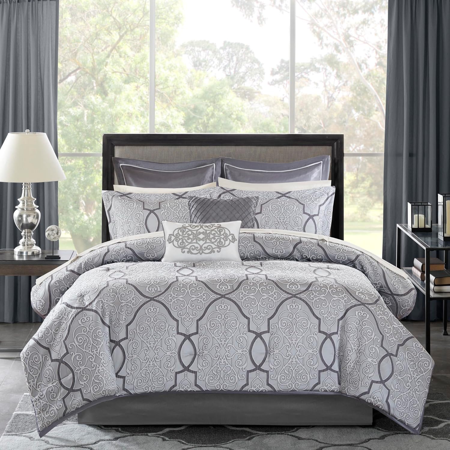 Madison Park – Cómodo edredón de cama en una bolsa, diseño tradicional de jacquard de lujo para todas las estaciones con juego de sábanas completo,