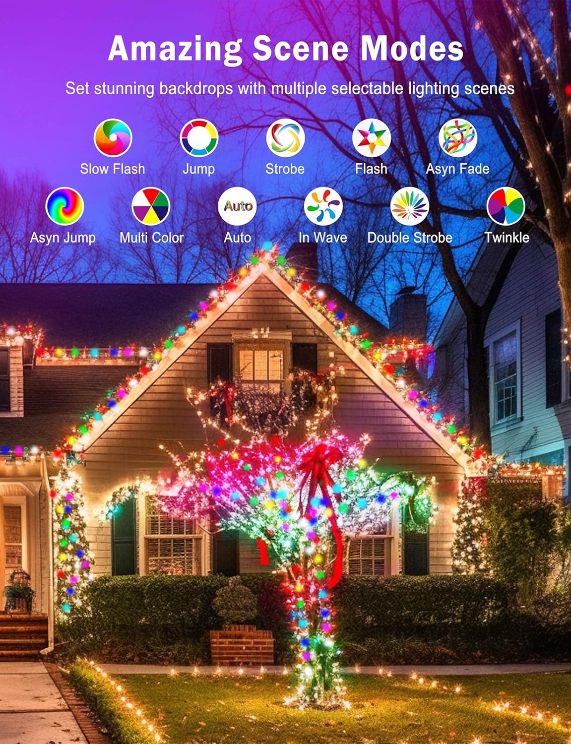 Luces de Navidad inteligentes de 75 pies, 200 luces LED inteligentes con RGB + 16 millones de colores, luces inteligentes de Navidad, decoración de