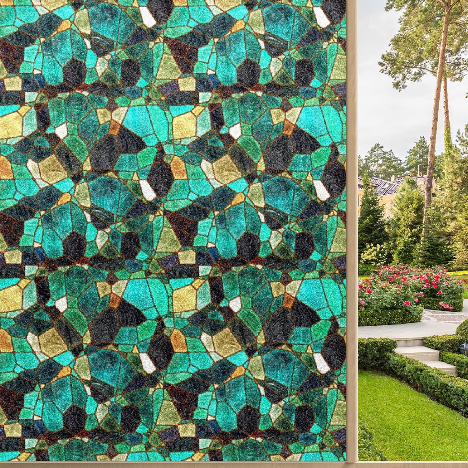 Película opaca de vidrio esmerilado de arco iris, película opaca para cortinas de cocina, película antideslumbrante, para la oficina en casa,