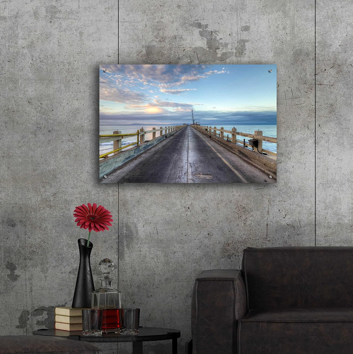 Epic Art ‘Carpinteria Pier View I’ de Chris Moyer, arte de pared de vidrio acrílico, 36″x24″