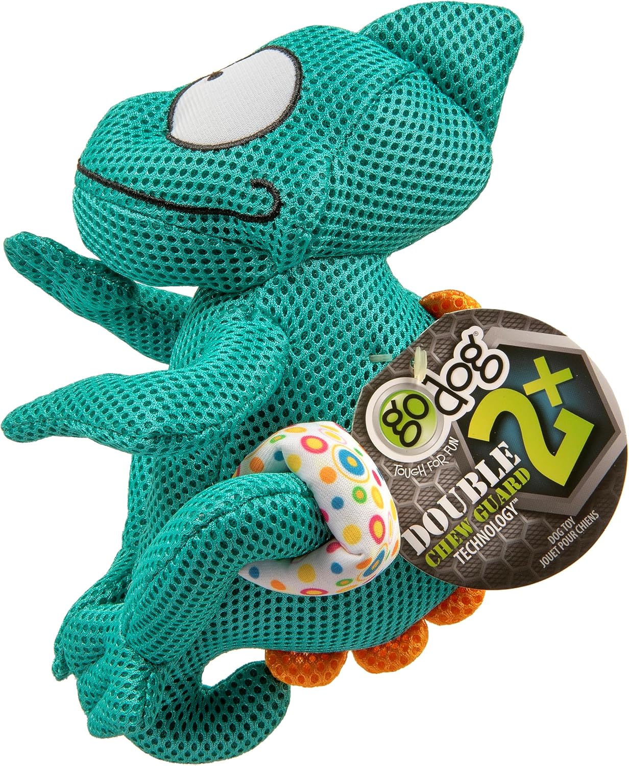 goDog Juguete chirriante de malla doble para perro Amphibianz Chameleon, color verde azulado, grande