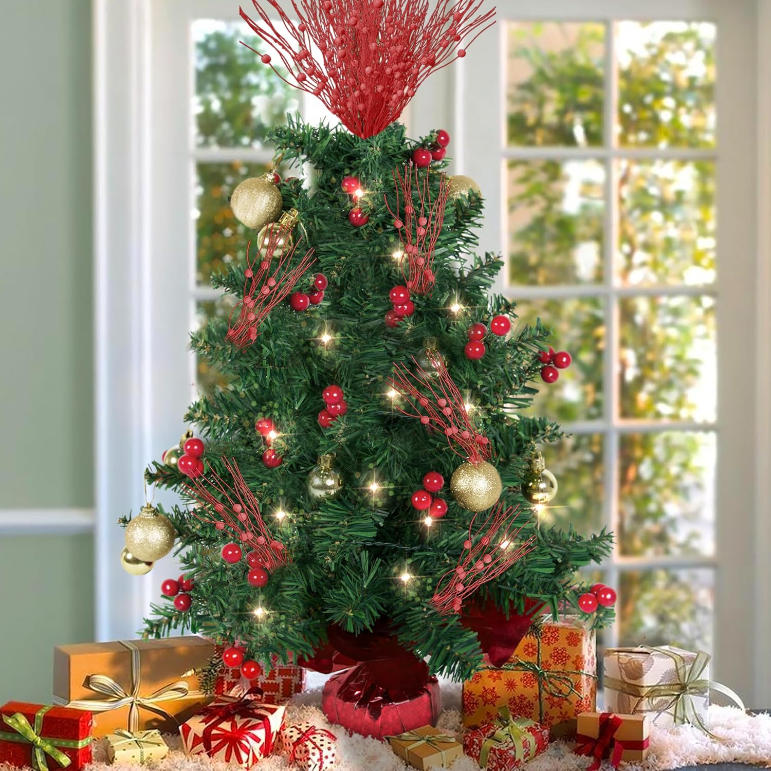 16 piezas de púas y aerosoles para árbol de Navidad, púas rojas de Navidad para árbol, decoración de árbol rojo, adornos de liquidación, flores,