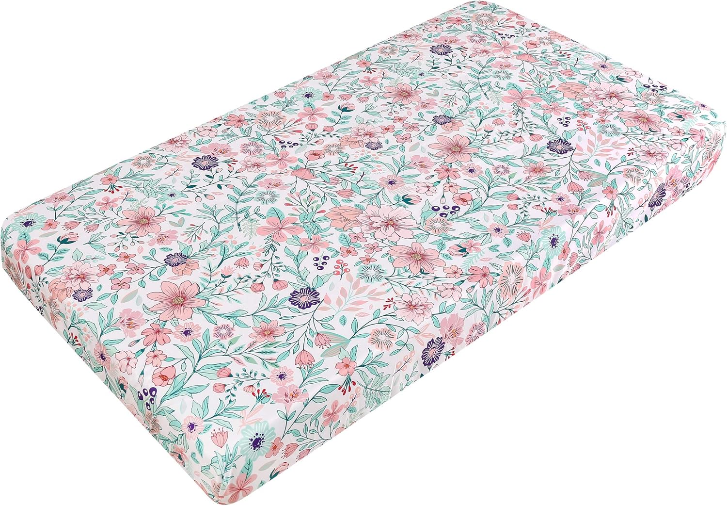 Juego de ropa de cama de cuna de jirafa rosa para niñas, juego de ropa de cama de cuna de jirafa floral incluye colchasábana bajera, falda, cenefa