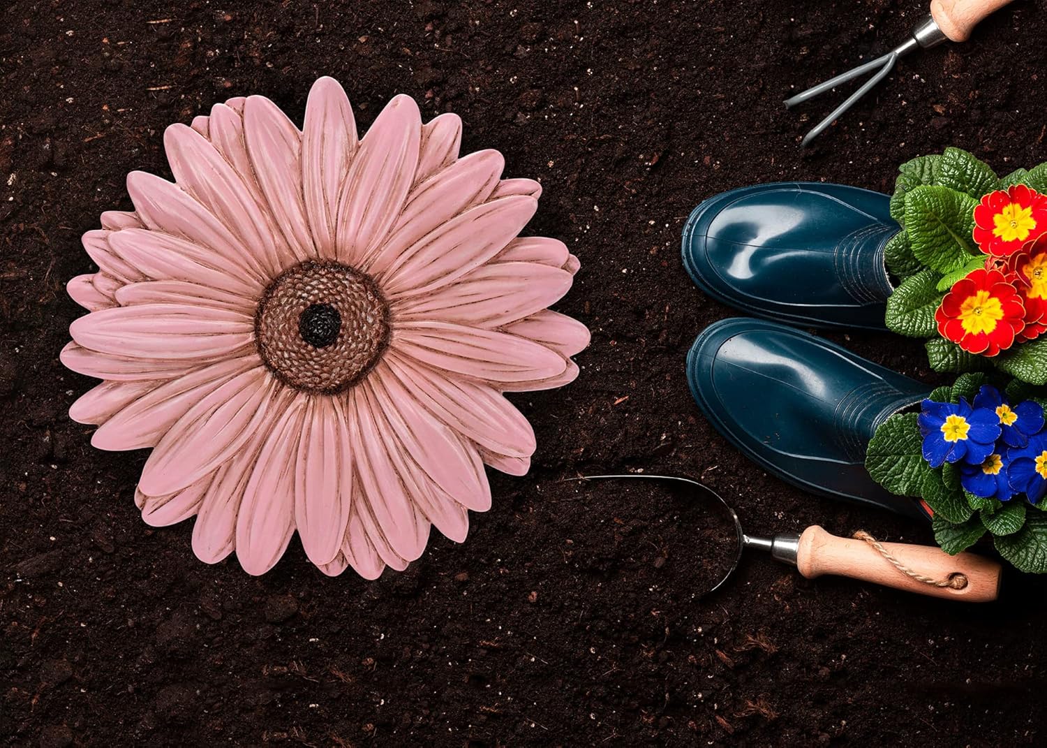 NAT & Jules Gerbera – Piedra decorativa de resina fundida en resina fundida de 12 pulgadas en forma de margarita, patio, escultura de pasarela, arte