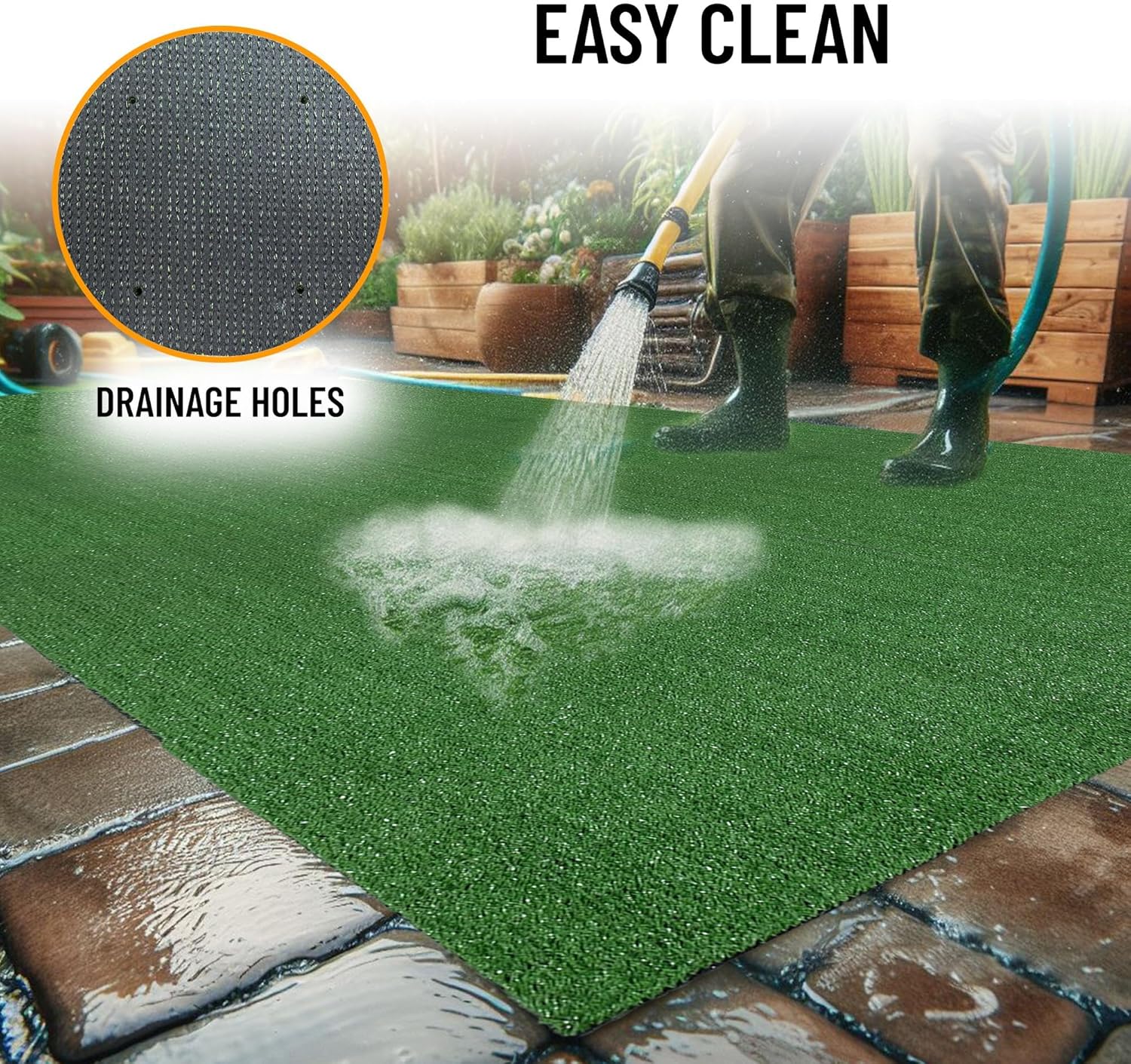 Ottomanson Evergreen Collection – Alfombra impermeable de césped sólido de 3 x 10 pulgadas, para interiores y exteriores, 2 pies 7 pulgadas x 9 pies