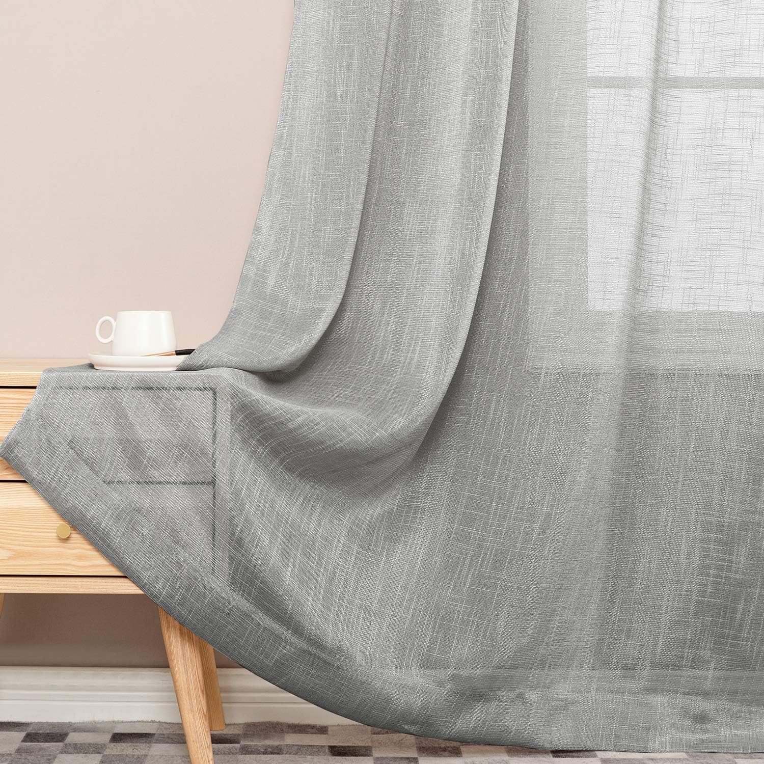 Jinchan  Cortinas con textura de lino para ventana, cortinas de dormitorio, cortinas transparentes para sala y barra, 2 paneles