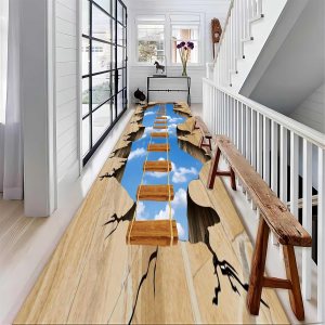 Alfombra de pasillo de puente 3D, 4 x 12 pies, divertida alfombra de pasillo con ilusión óptica de cielo sobre puente y acantilado, gran área, Alfombra de pasillo de puente 3D, 4 x 12 pies, divertida alfombra de pasillo con ilusión óptica de cielo sobre puente y acantilado, gran área,