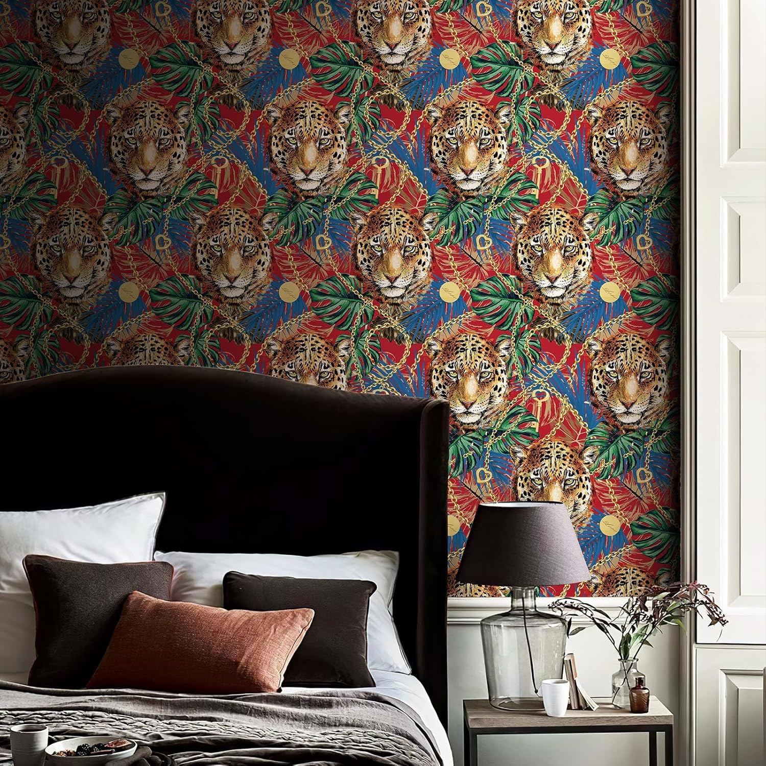 Papel tapiz floral de tigre autoadhesivo con estampado de leopardo tropical, animales de la selva, decoración de pared, decoración de habitación de