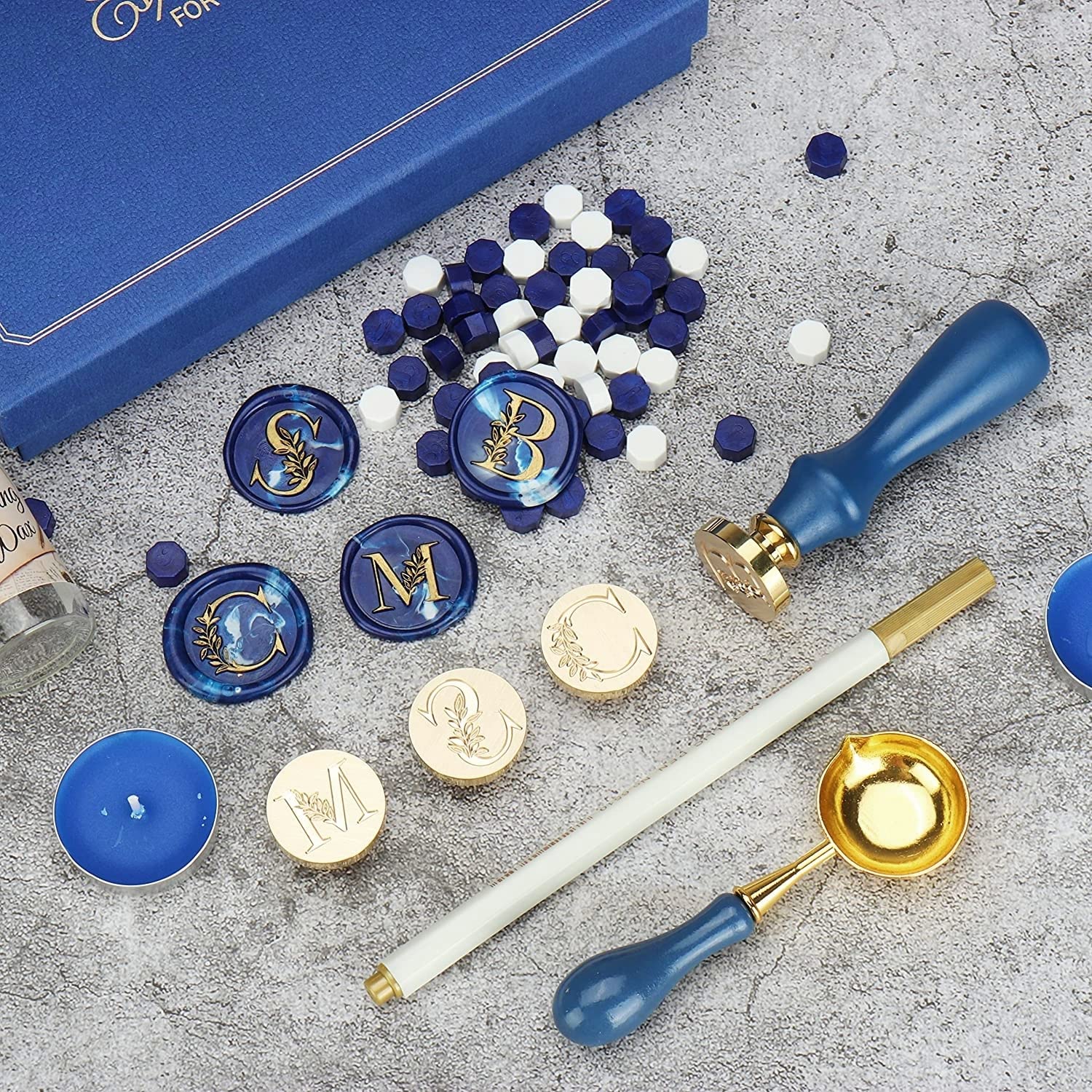 SWANGSA Kit de sello de cera con letra inicial del alfabeto H, sello de sellado de letras botánicas elegantes vintage con cuentas de cera de