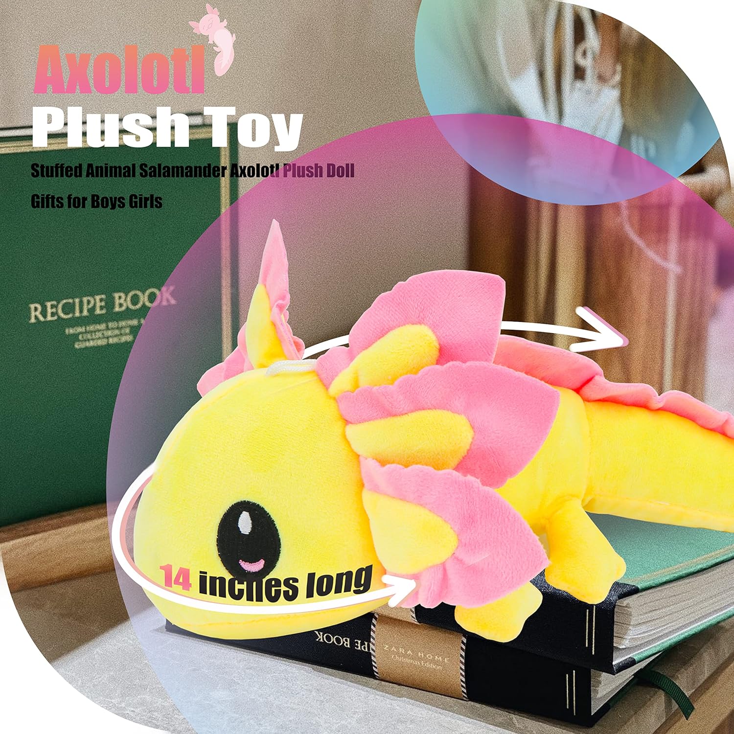 Juguete de peluche de ajolotl, suave y lindo animal de peluche de ajolote de salamandra, regalo para niños y niñas (amarillo)