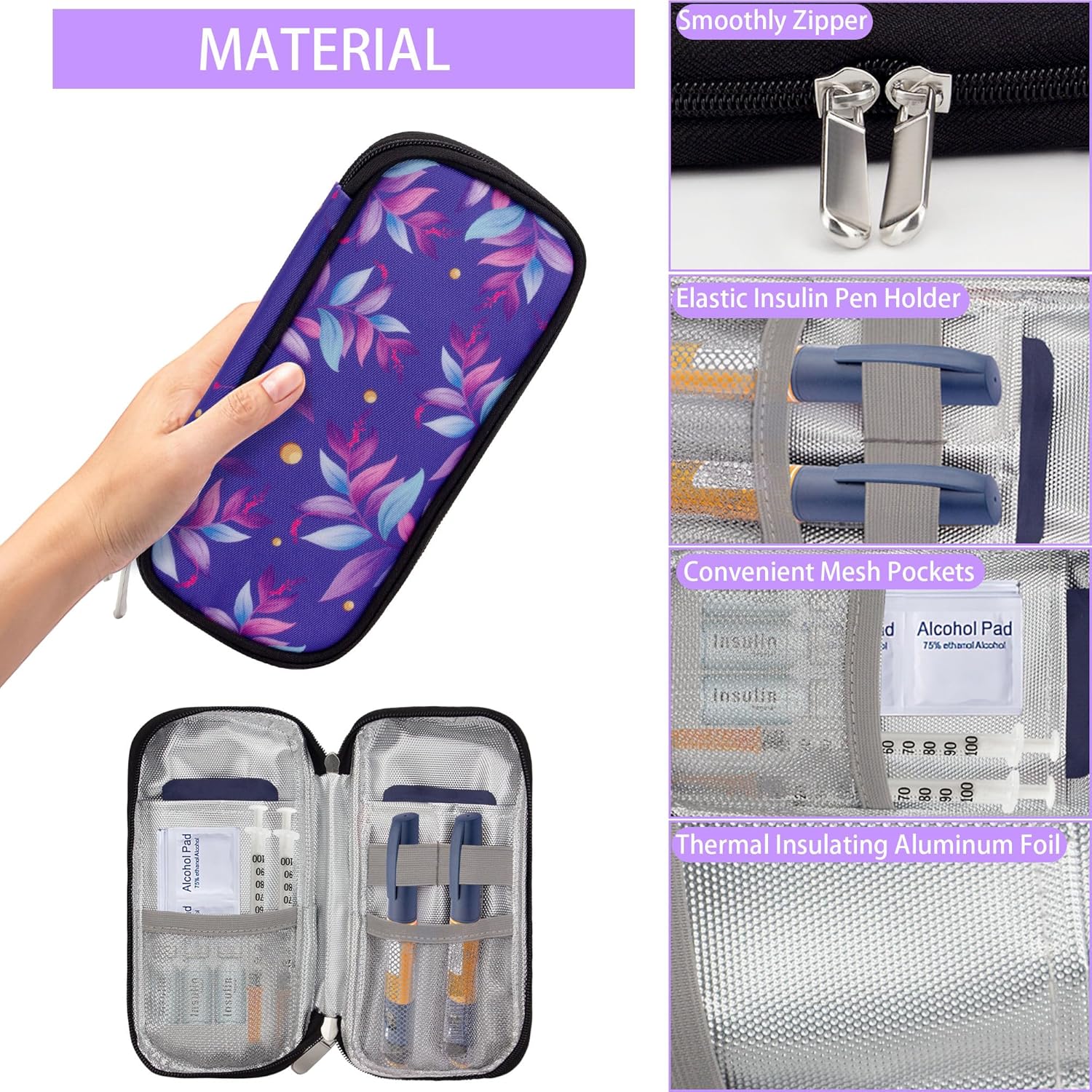 Enfriador de insulina para diabéticos, estuche de viaje con aislamiento para diabéticos, organizador de medicamentos, bolsa de refrigeración con