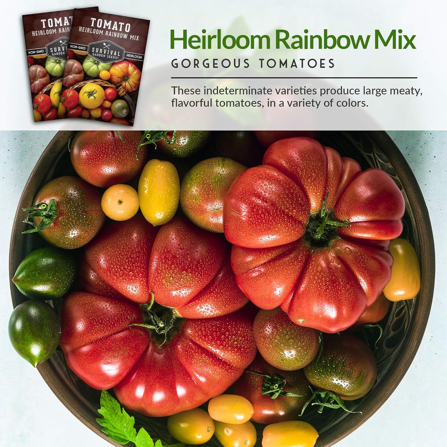 Survival Garden Seeds – Semillas de tomate Heirloom Rainbow Mix para plantar – Paquete con instrucciones para plantar y cultivar en tu huerto casero