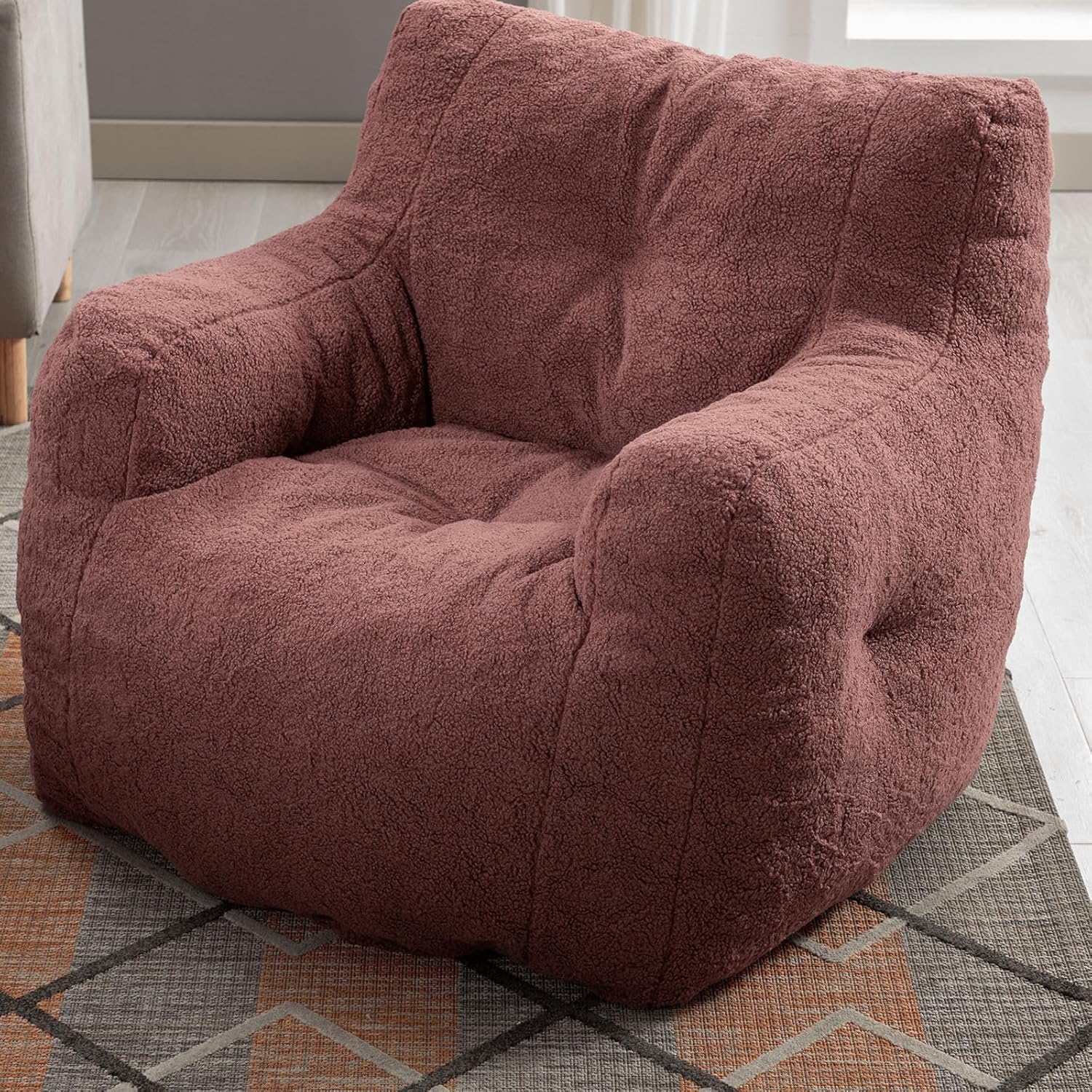 Hison Puf para adultos y niños, tela de peluche, sofá esponjoso y perezoso, relleno de esponja viscoelástica, sofá con reposabrazos para sala de