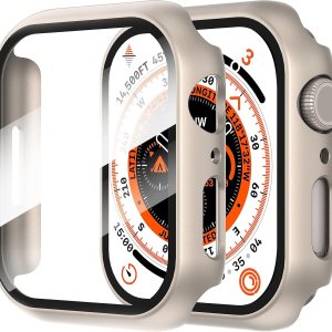 Suoman – Paquete de 2 fundas protectoras de pantalla de vidrio templado para Apple Watch Series 87654Series SE SE 2 de 1.575 pulgadas, funda Suoman – Paquete de 2 fundas protectoras de pantalla de vidrio templado para Apple Watch Series 87654Series SE SE 2 de 1.575 pulgadas, funda