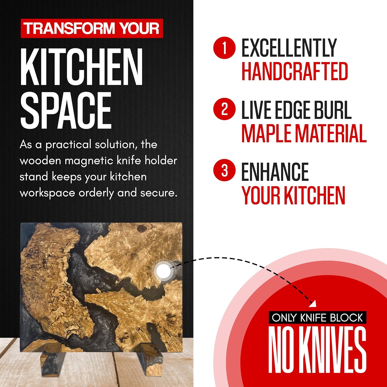 Bloque magnético para cuchillos sin cuchillos, soporte magnético para cuchillos, bloque magnético de cuchillos para encimera de cocina, soporte