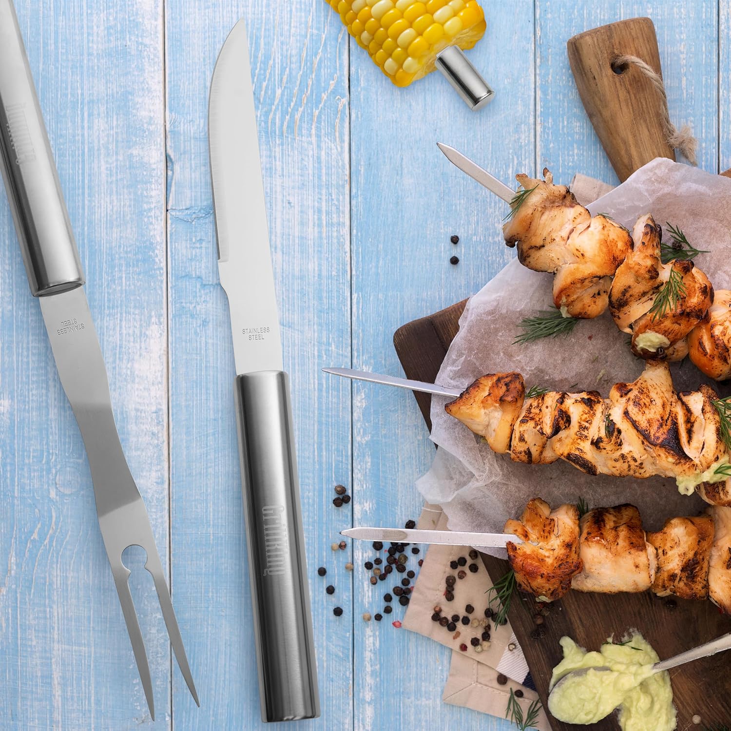 Juego de herramientas para barbacoa, 18 piezas de acero inoxidable, utensilios de barbacoa resistentes y accesorios para asar con estuche de