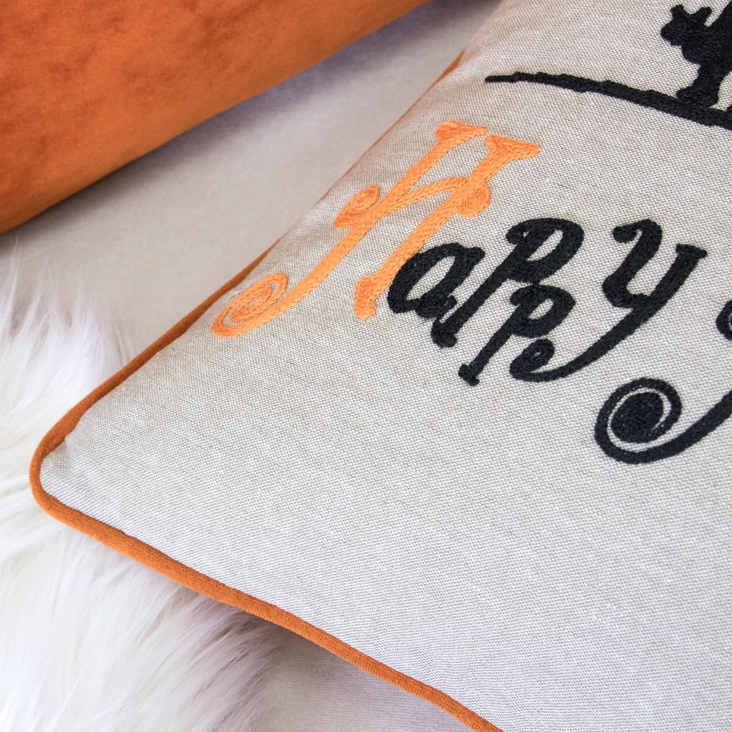 Homey Cozy Vincy Happy Halloween, 20 x 20 pulgadas, naturalnegronaranja