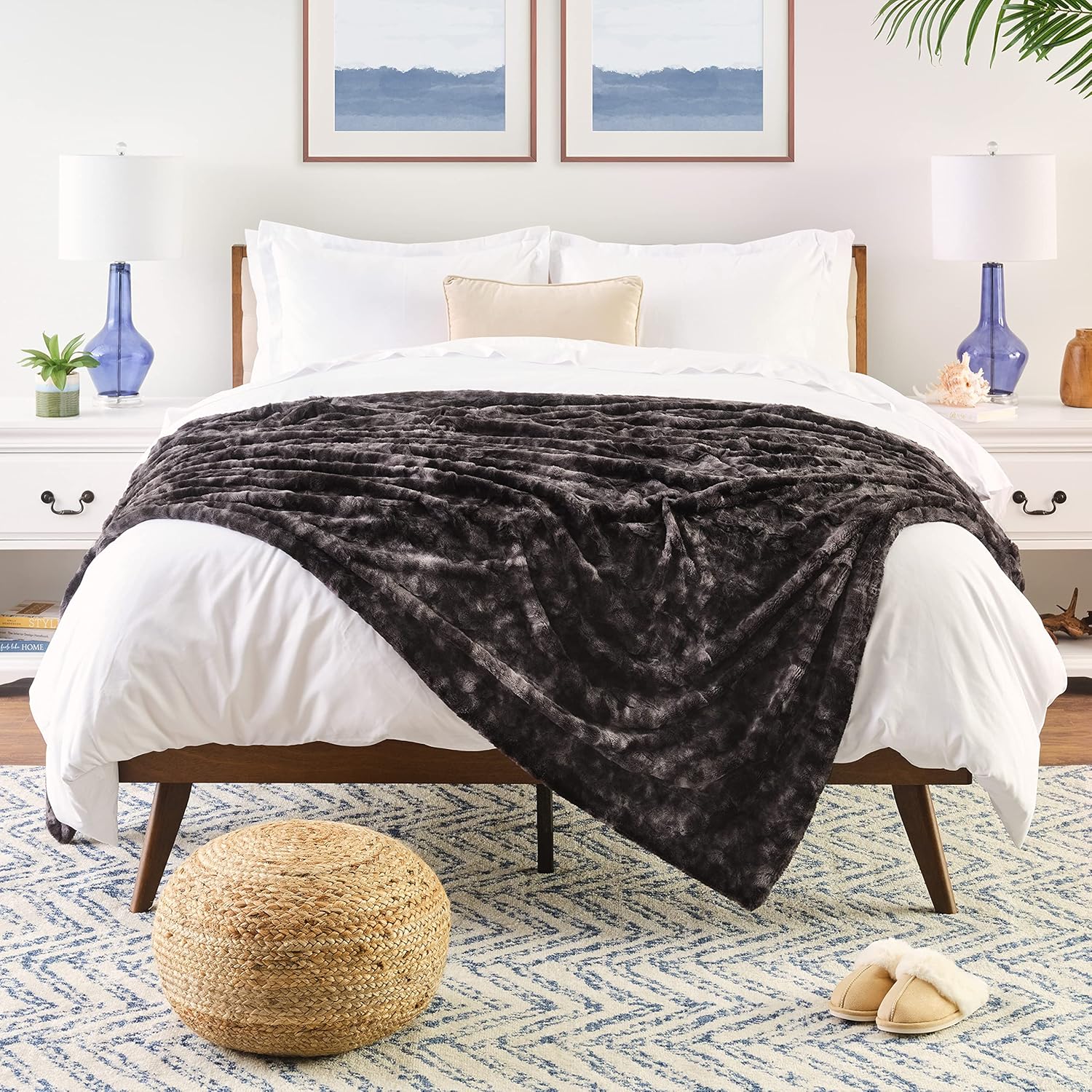 Chanasya Manta de piel sintética de lobo de doble cara de alta calidad, suave y acogedora para sofá, silla, sala de estar, dormitorio, regalo de
