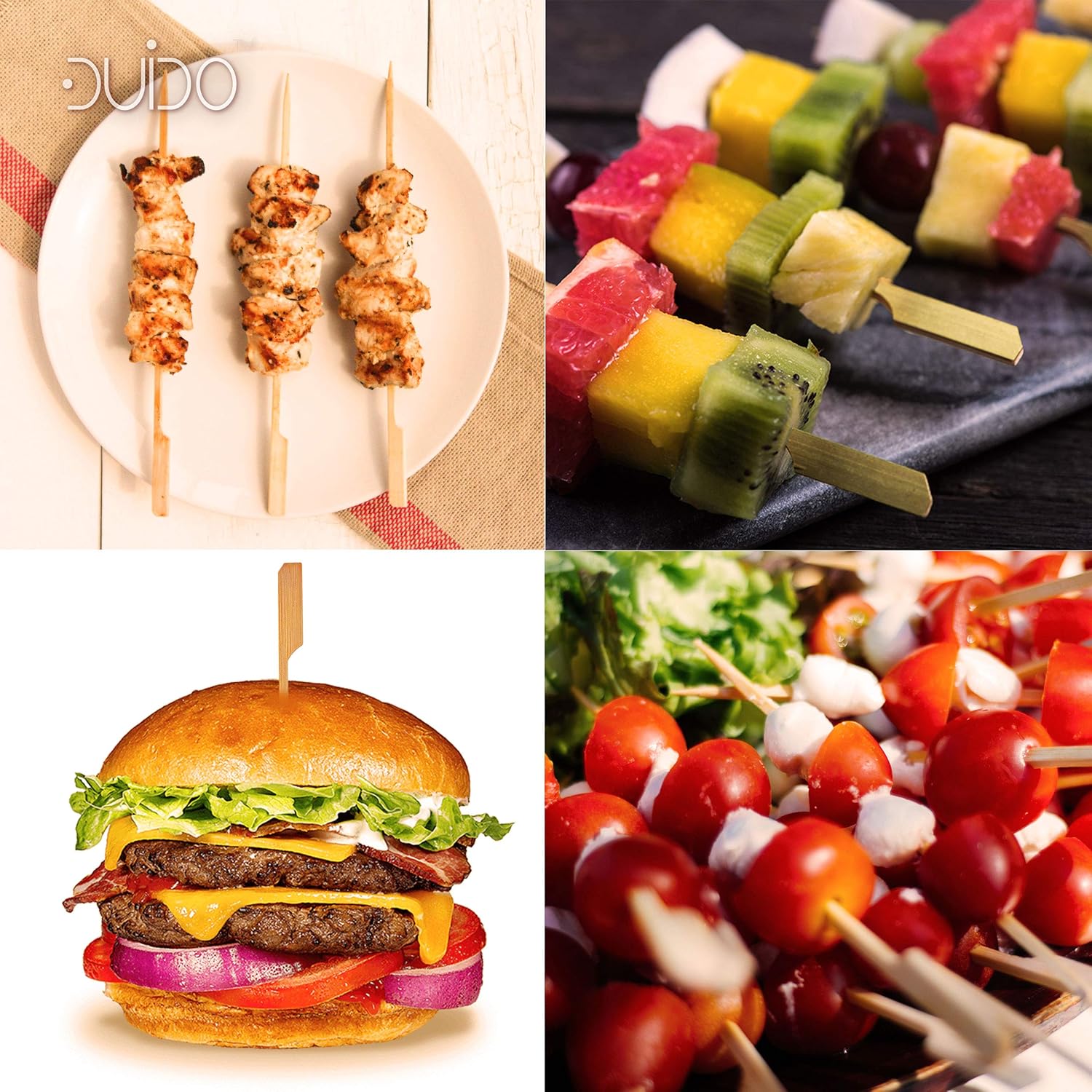 Pinchos de bambú palitos de madera  (paquete de 220  7 pulgadas), brochetas ecológicas para barbacoabarbacoa Kebab aperitivos fruta Kabob Fondue