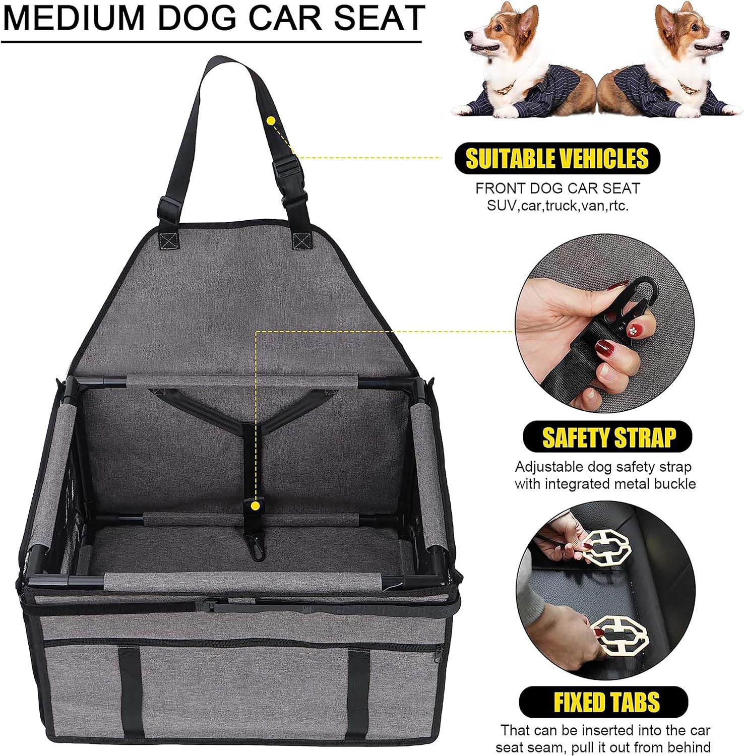 Asientos de automóvil para perros medianos de 20 libras, asiento elevador plegable para perros pequeños a medianos