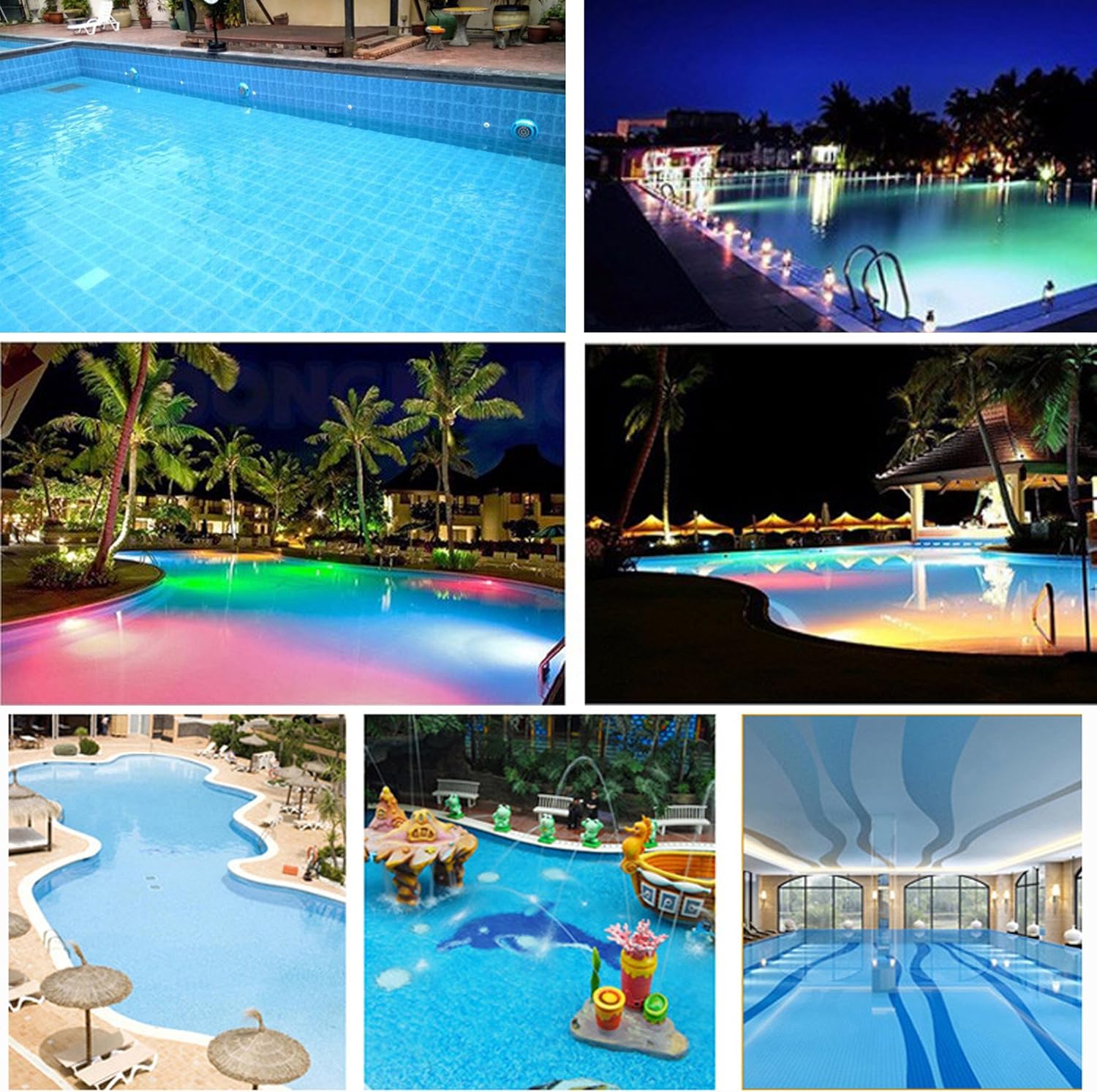 CNBRIGHTER Luces LED subacuáticas para piscina, cambio de color RGB de 54 W, 12 V CA, cable de 50 pies montado en la pared IP68 impermeable, acero