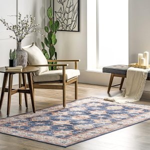 nuLOOM Finley – Alfombra de área ultra fina, lavable a máquina, estilo vintage, envejecida, 8 x 10 pies, azul marino nuLOOM Finley – Alfombra de área ultra fina, lavable a máquina, estilo vintage, envejecida, 8 x 10 pies, azul marino