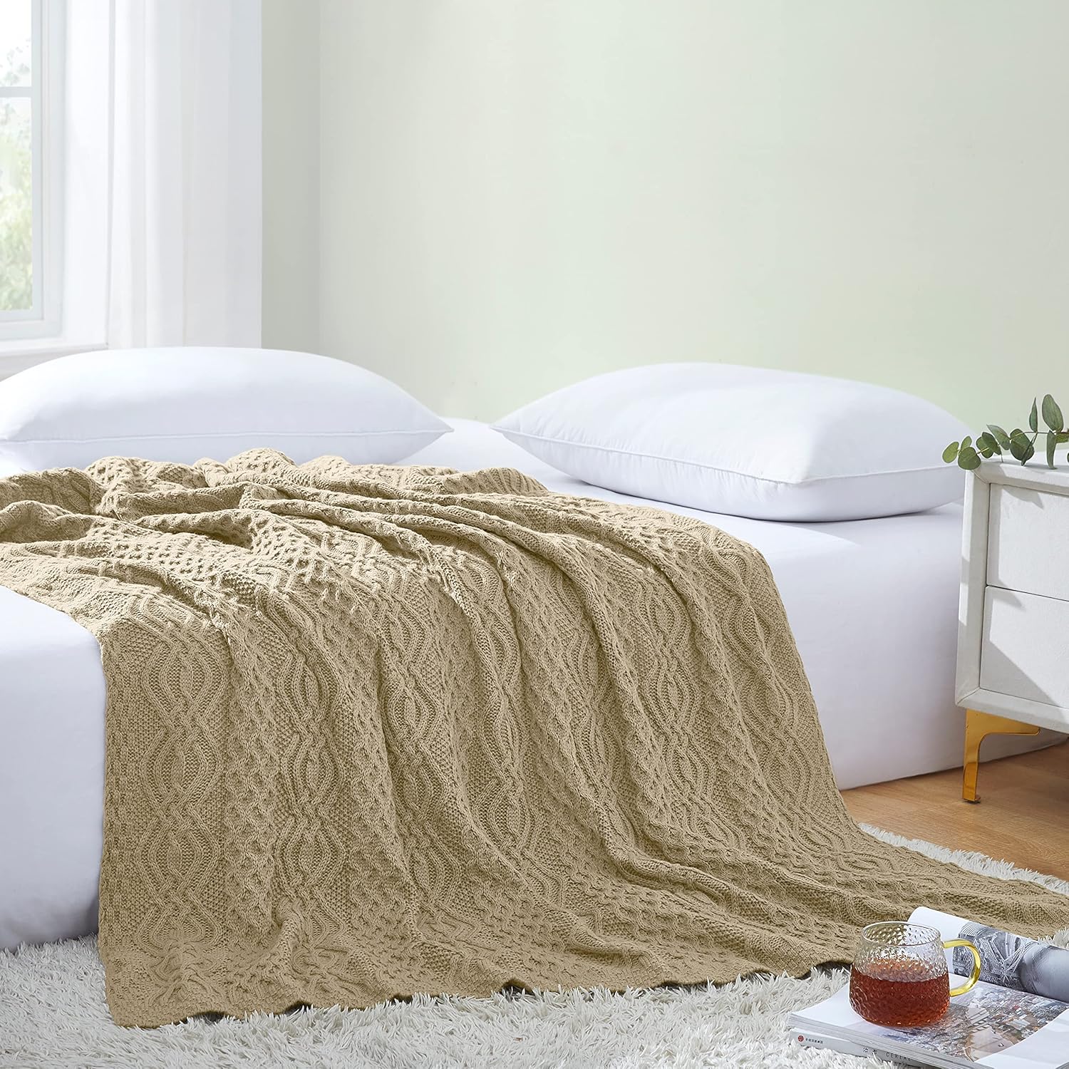 Aormenzy Manta de punto trenzado color gris pardo, manta de punto suave y cálida de gran tamaño para sofá, cama, sofá y sala de estar, 60 x 80