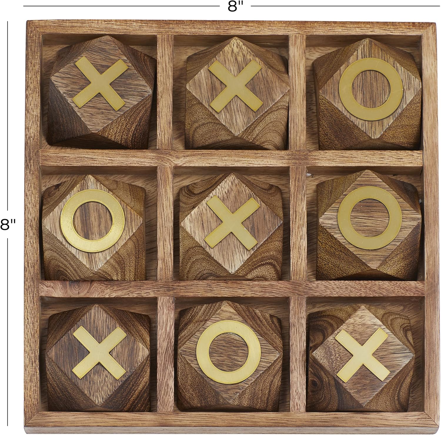 Deco 79 Juego geométrico de madera con incrustaciones doradas, 8 x 8 x 1 pulgadas, marrón