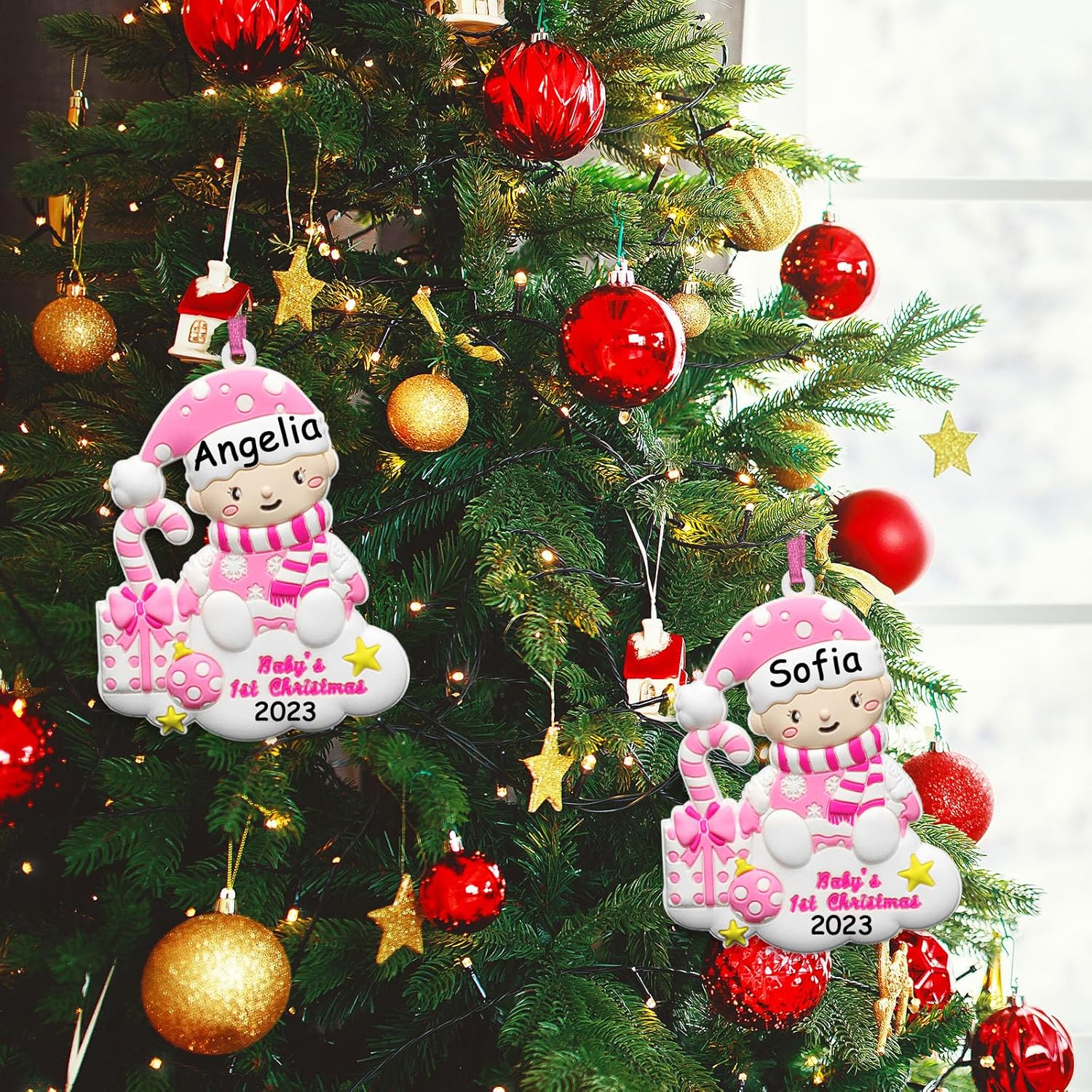 Adorno personalizado para bebé, primera Navidad, decoración para árbol de Navidad, primer recuerdo escrito a mano para recién nacido, personalizable