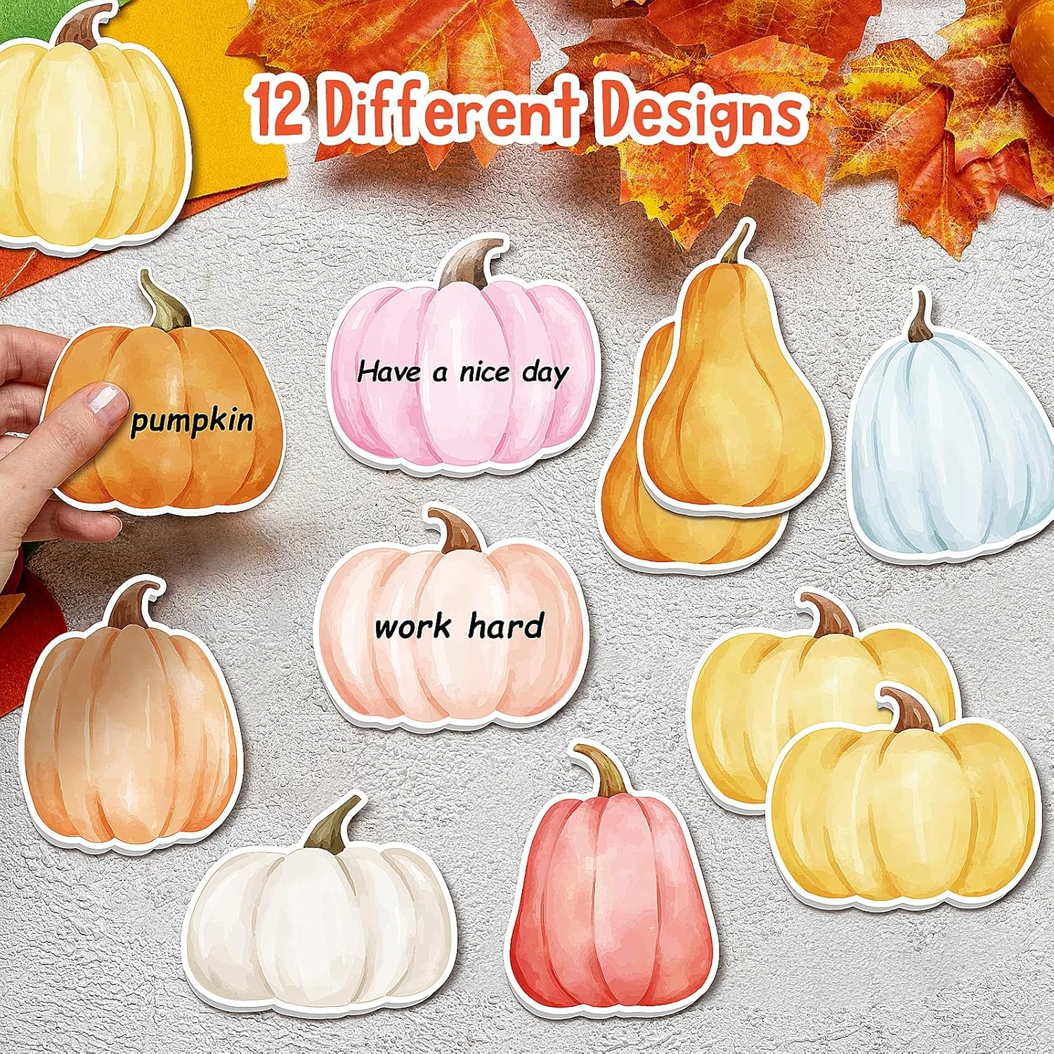 48 notas adhesivas de calabaza bohemia con forma de calabaza de acuarela colorida autoadhesivas, extraíbles, notas de estudio para escuela, oficina,