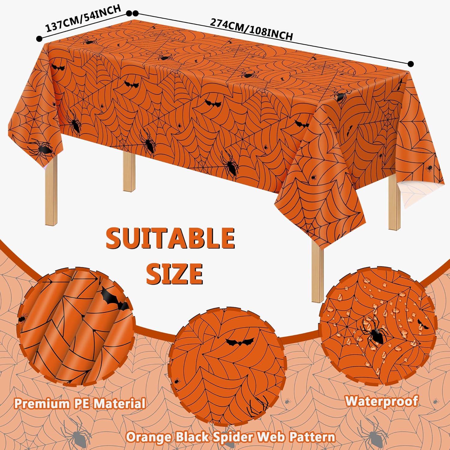 173 piezas de tela de araña de Halloween, suministros de telaraña naranja, juego de vajilla desechable para 24 platos de papel, servilletas, vasos,