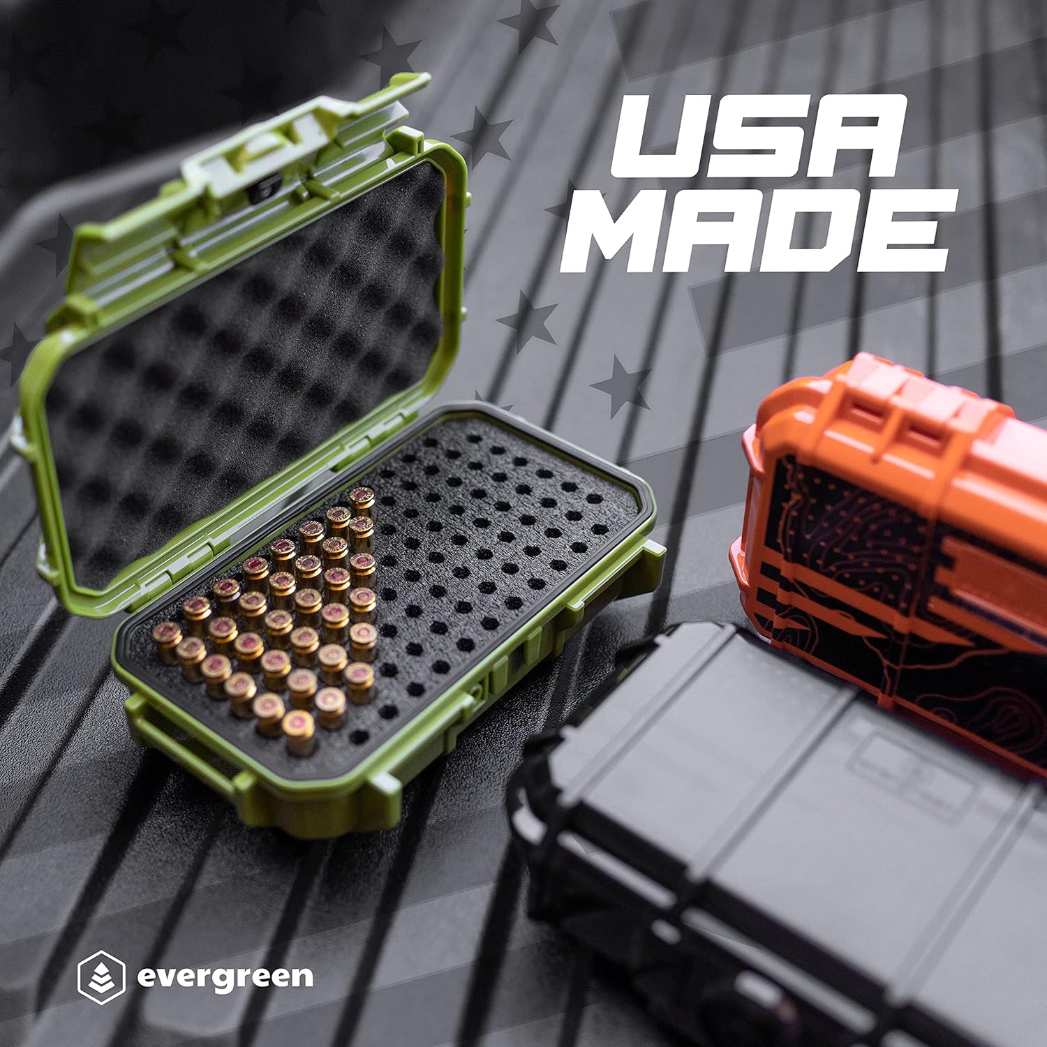 Evergreen Estuche de almacenamiento redondo con cierre de bala para 100 pistolas, seguro para viaje, especificaciones mil, impermeable, fabricado en