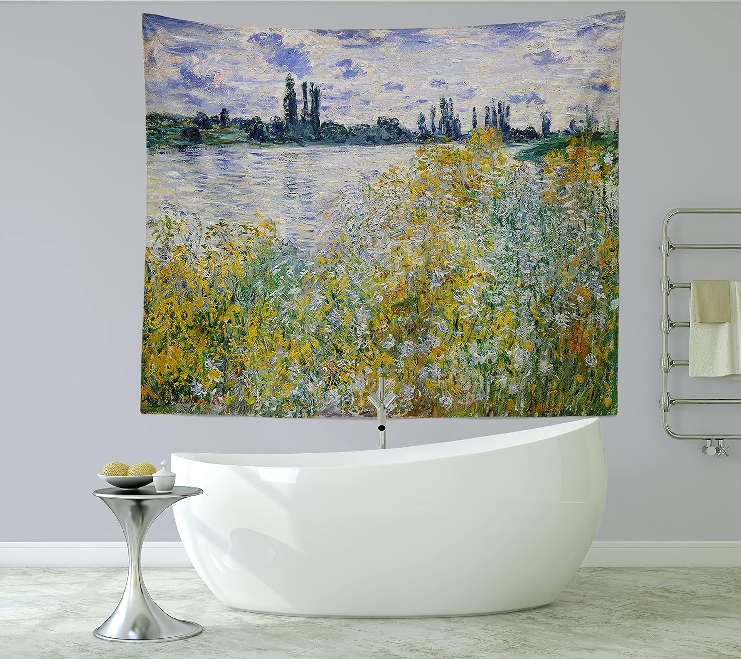Tapiz de obra maestra de Claude Monet, Isla de las Flores cerca de Vetheuil, colgante de pared para el dormitorio del hogar, pintura al óleo