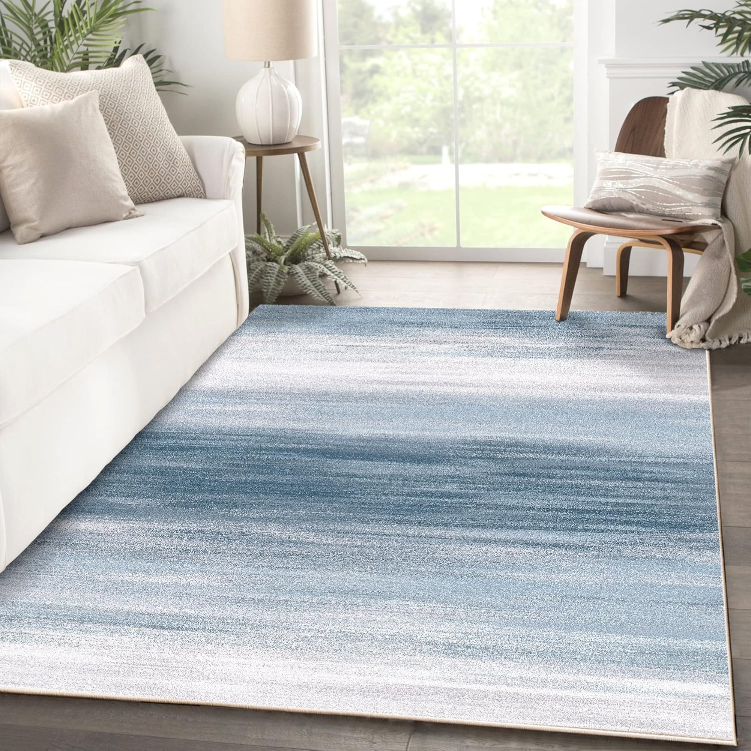 Pajata Alfombra azul de 5 x 7 pies, lavable a máquina, para sala de estar, dormitorio, antideslizante, grande, abstracto, azul marino y gris,