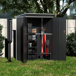 Aobabo Cobertizo de almacenamiento de metal para exteriores, cobertizo de herramientas de acero de 4 x 4 pies con puerta y cerradura, cobertizos de Aobabo Cobertizo de almacenamiento de metal para exteriores, cobertizo de herramientas de acero de 4 x 4 pies con puerta y cerradura, cobertizos de