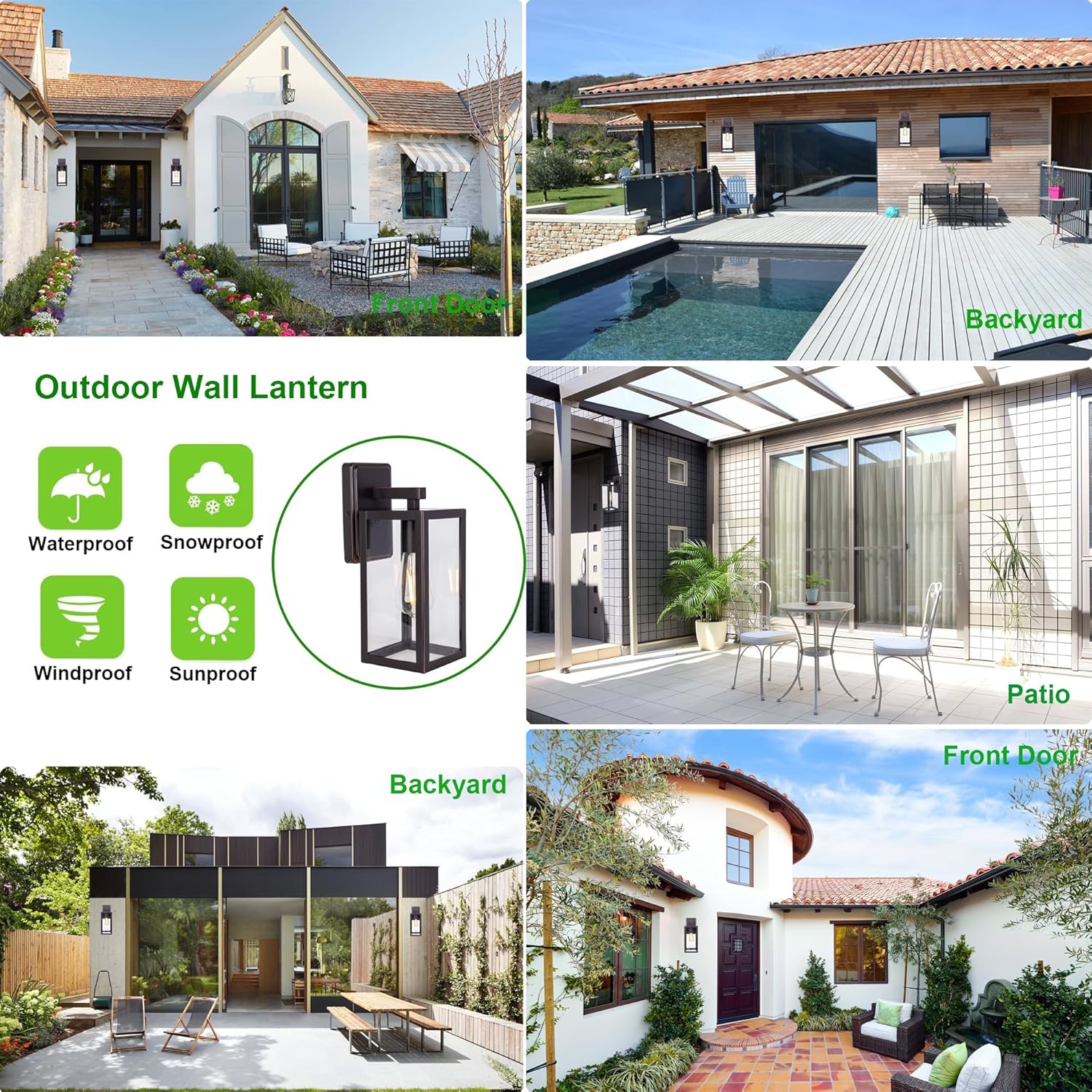 LIT-PaTH Farol de pared para exteriores, aplique de pared como accesorio de iluminación de porche con una base E26 máximo de 60 W, carcasa de metal
