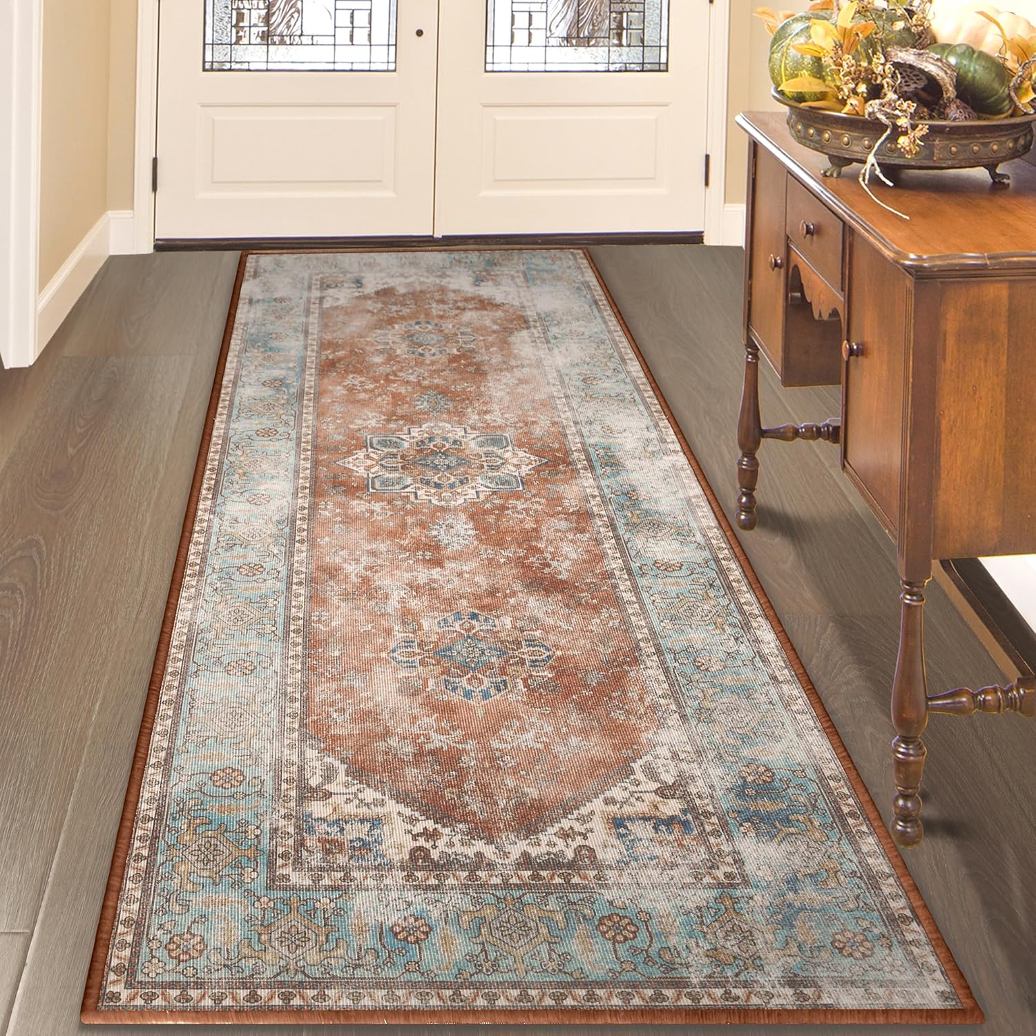 YJ.GWL Alfombra vintage de 2 x 6 pulgadas, lavable con estampado floral, para pasillo, cocina, lavandería, alfombra suave de pelo bajo para entrada,