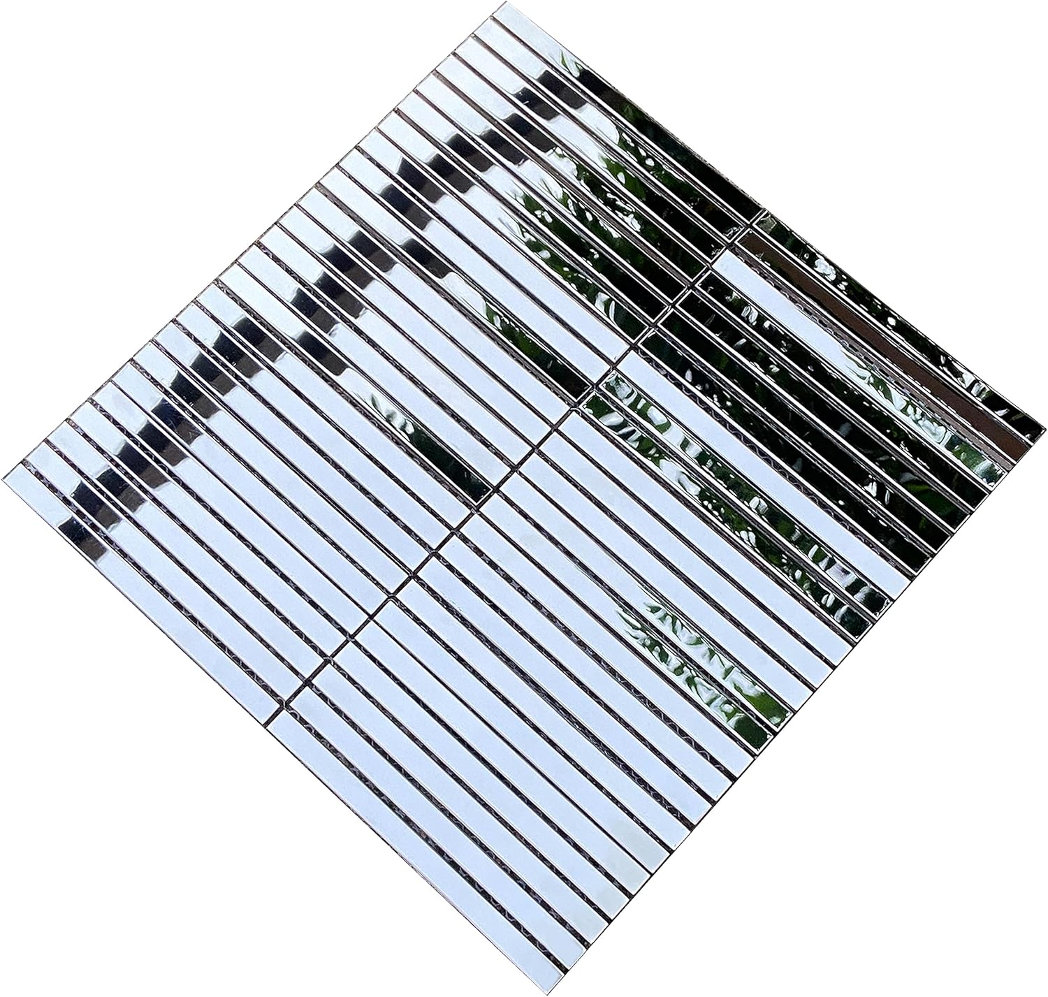 MartelArt Azulejo de espejo plateado de mosaico de metal montado en malla de acero inoxidable plateado para cocina, baño, ducha, piso, chimenea,