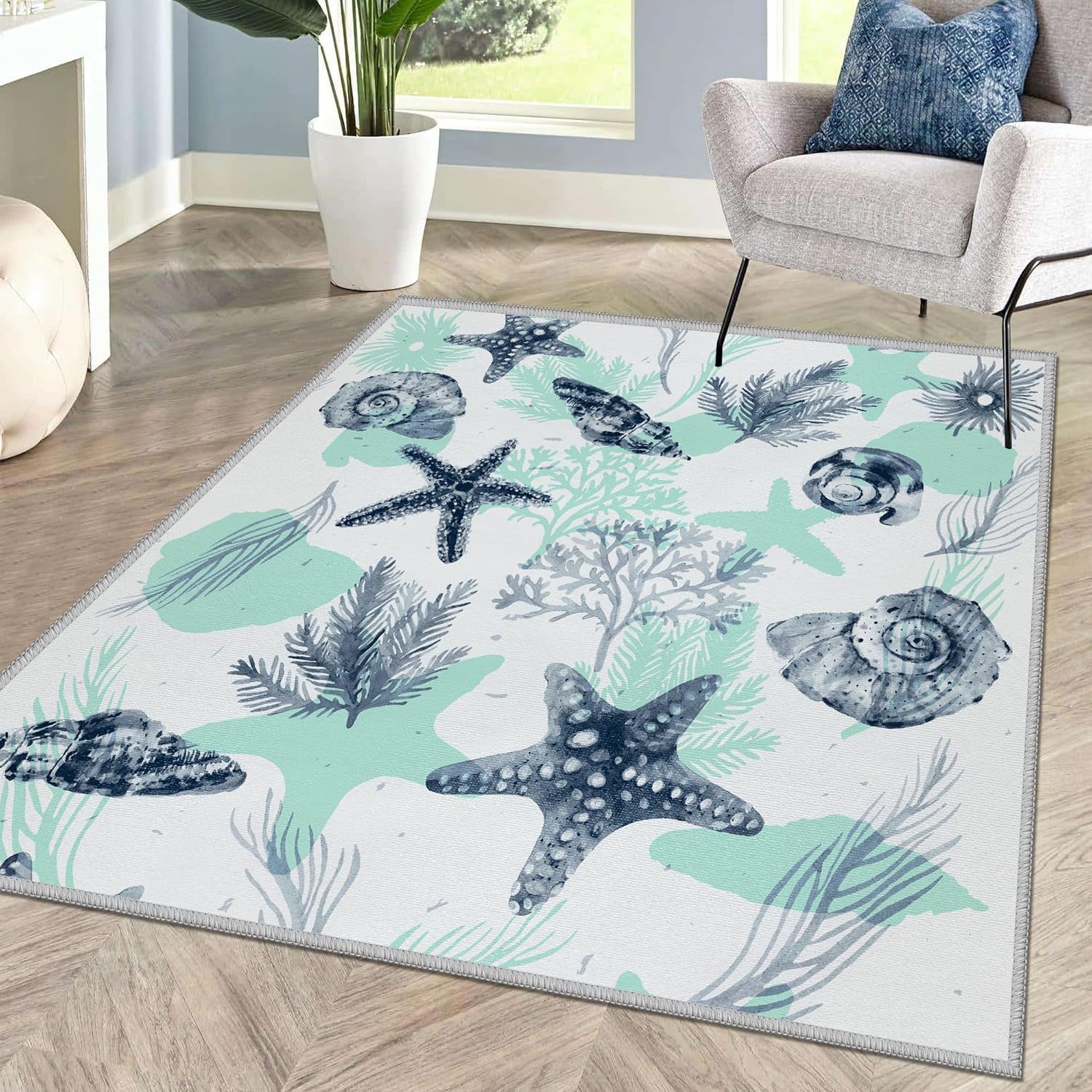 Tritard Alfombras Coastal Area Rugs – Alfombras náuticas con temática de playa, antideslizantes, lavables a máquina, modernas para sala de estar o