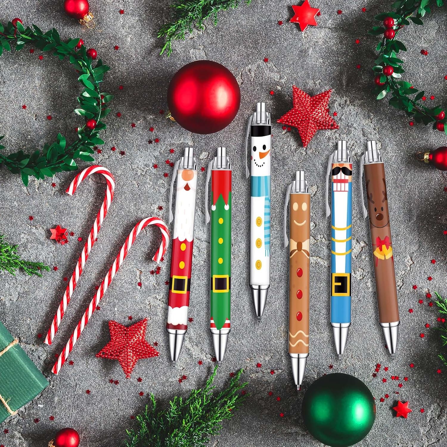 48 bolígrafos de Navidad, bolígrafos retráctiles de tinta de gel, coloridos y lindos bolígrafos de Navidad, tinta negra, suministros escolares de