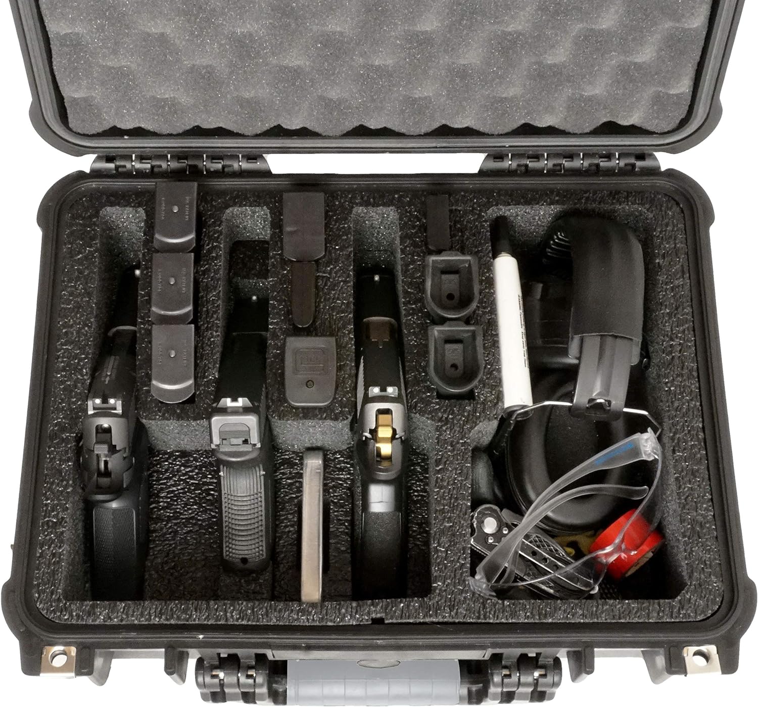 Case Club Funda impermeable precortada para 4 pistolas y 16 cargadores con recipiente de gel de sílice incluido para ayudar a prevenir el óxido de