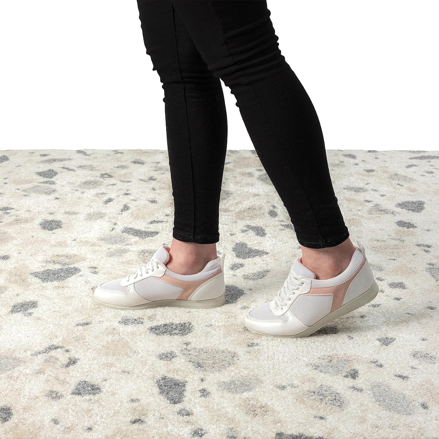 Abani Nuevo Collection – Alfombra de área, diseño moderno de terazzo de puntos marfilgris, 6 x 9 pies, fácil de limpiar, duradera para niños y