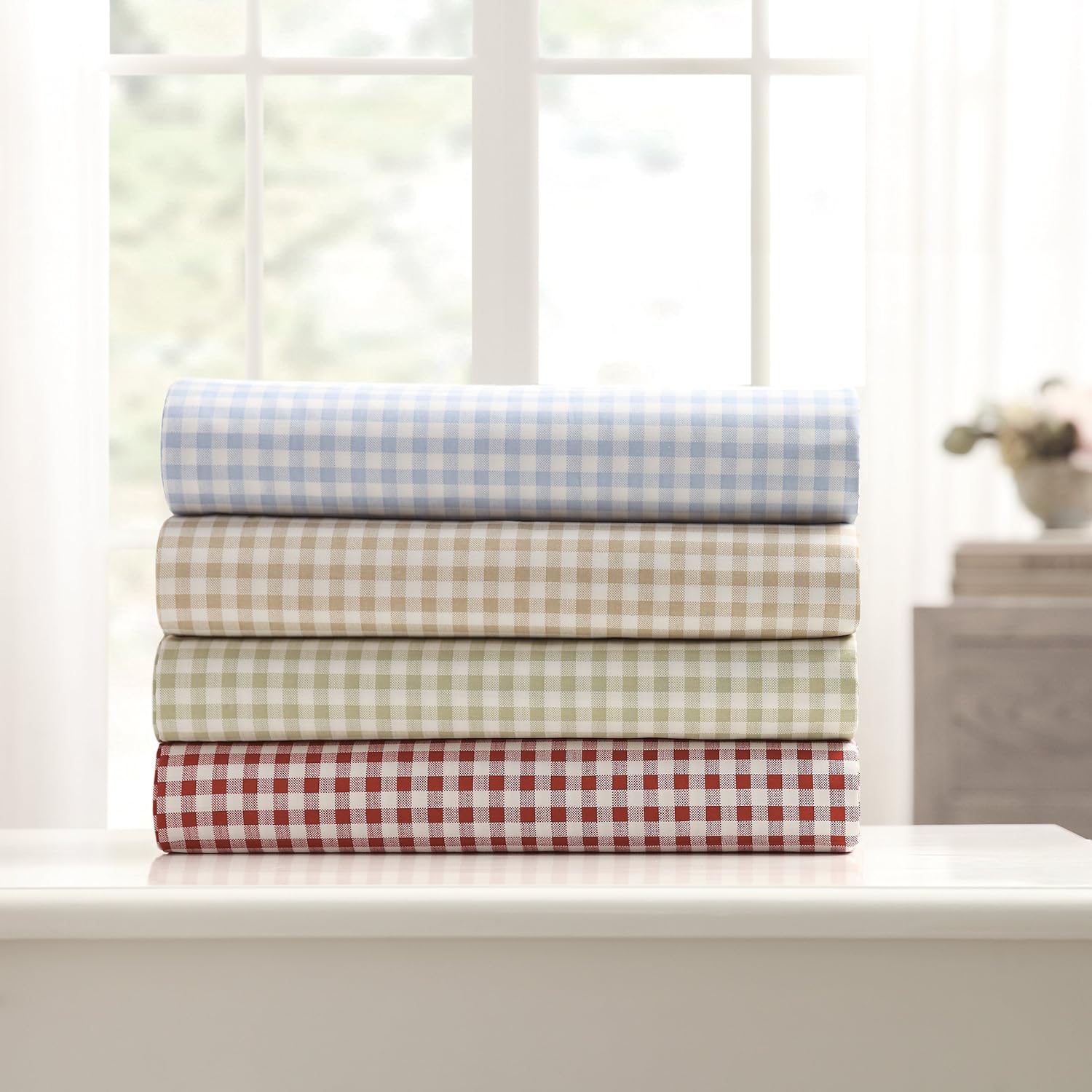 Laurel & Mayfair 250tc Juego de sábanas 100% algodón con estampado de guingán, individual, color verde