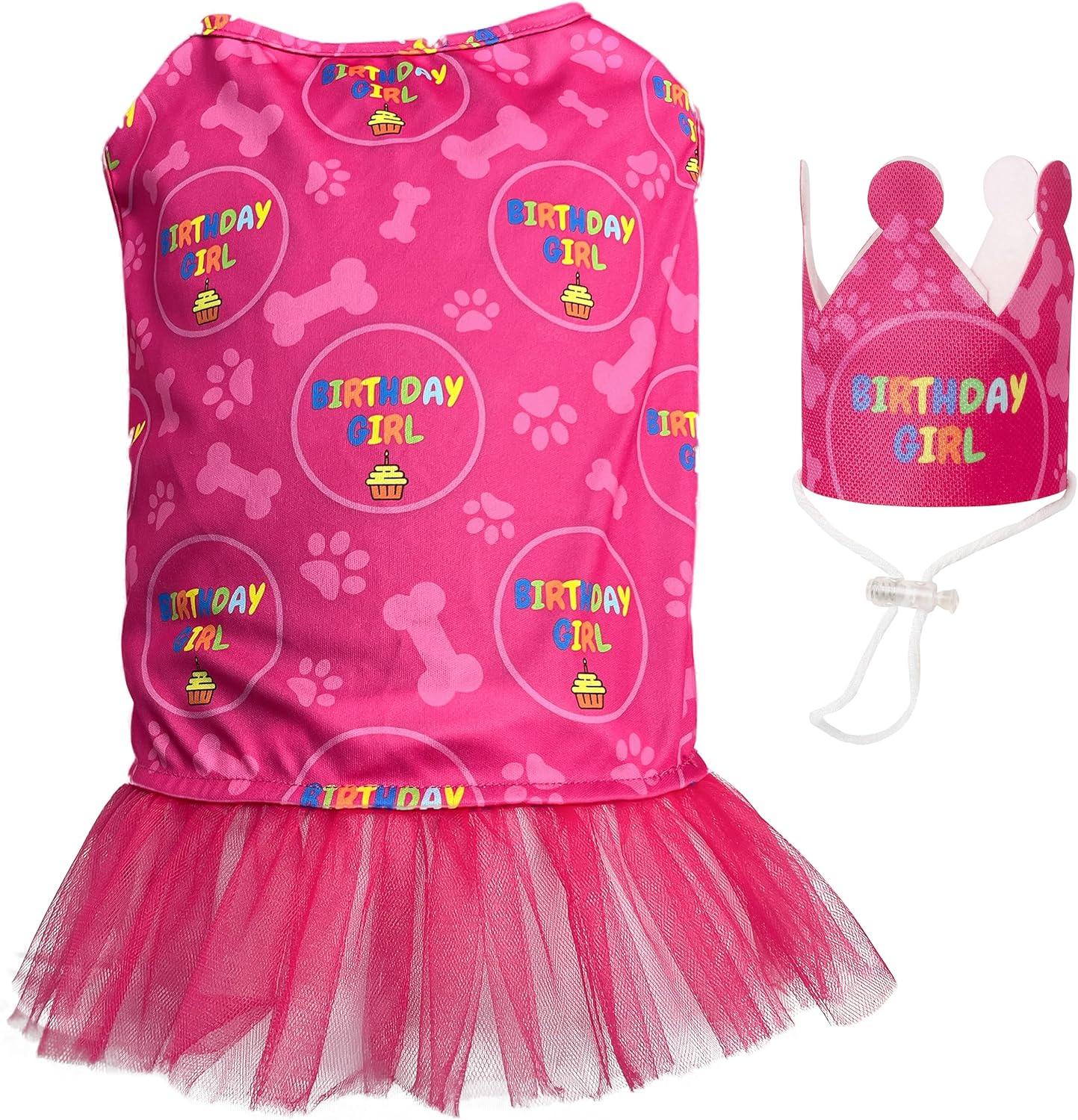 Odi Style Disfraz de cumpleaños para niña, suministros para fiesta de cumpleaños para perro, sombrero de fiesta de perro, corona y vestido de