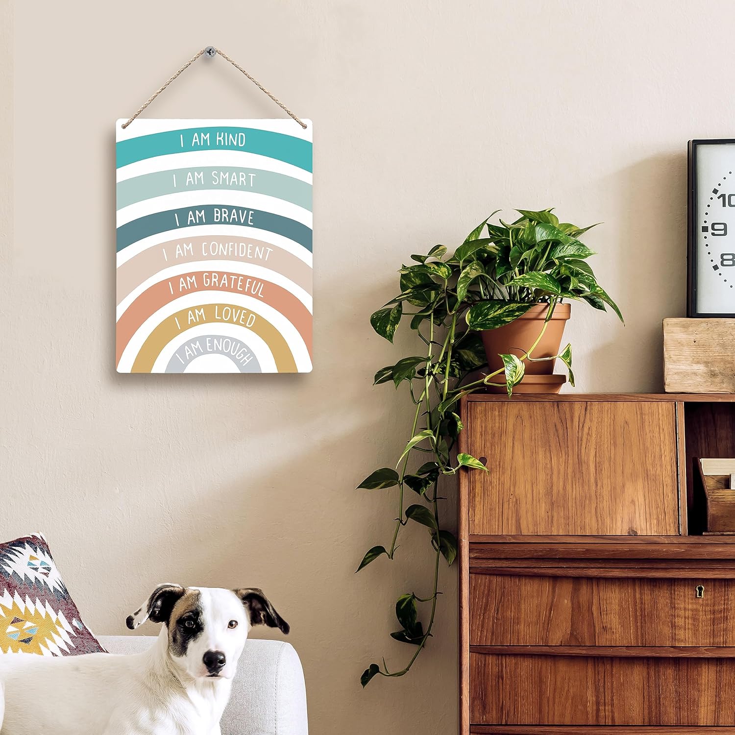 FUGWN Letreros de madera boho con texto en inglés “I Am Kind I Am Brave de 8 x 10”, decoración de pared de afirmaciones positivas, decoración de
